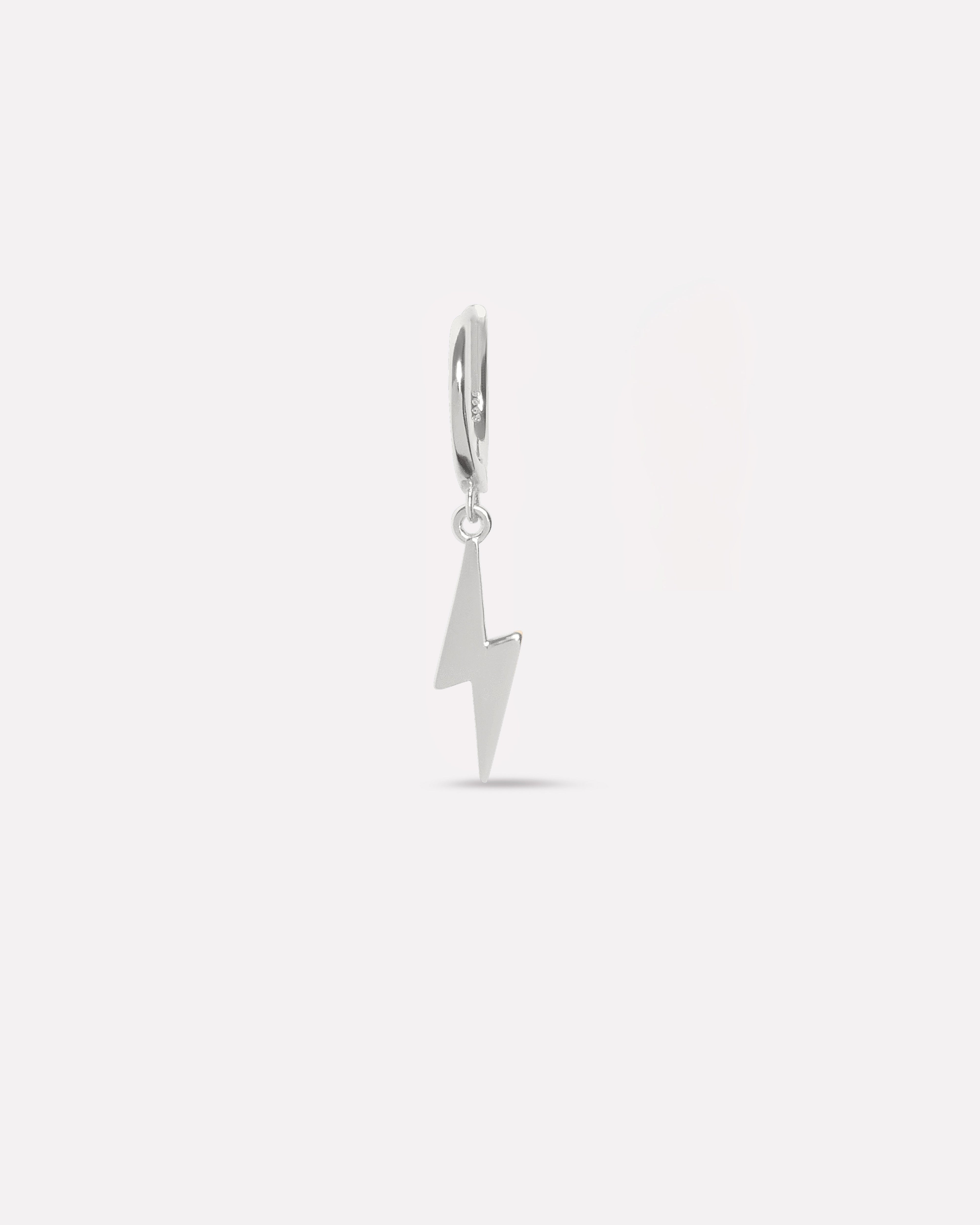 Rhodium Plated Thunder Charm - 92.5 Silver - Hoop Earrings Men