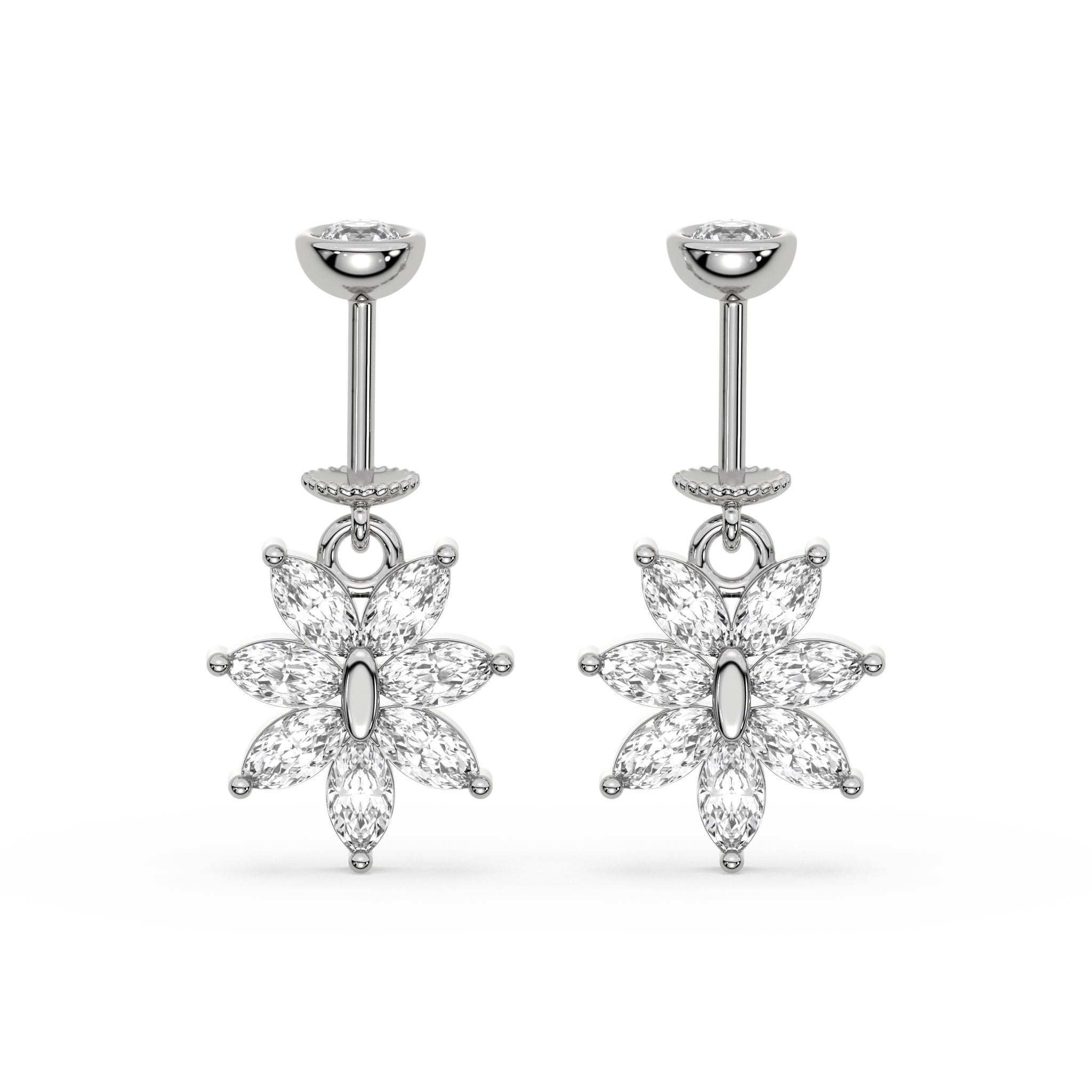 Seven Marquise Flower Helix Hanging Earrings