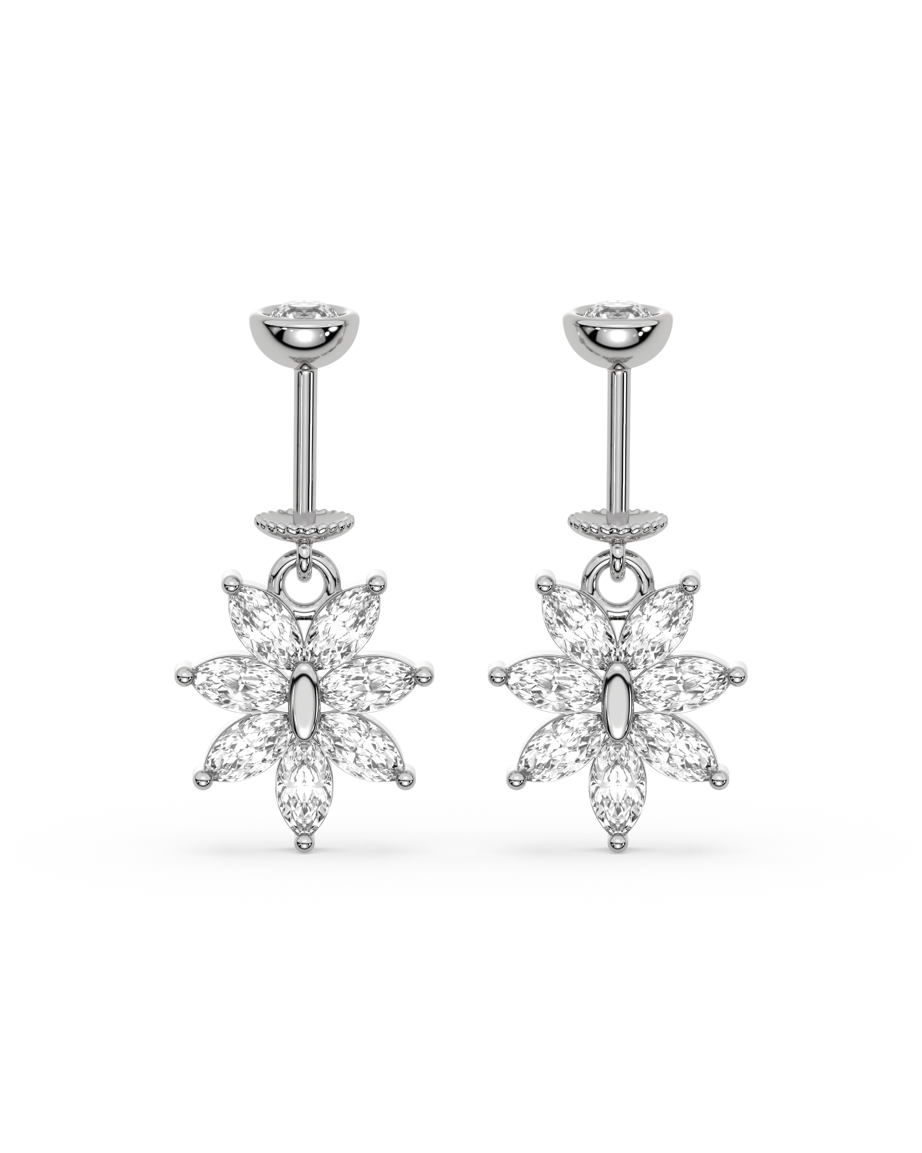 Seven Marquise Flower Helix Hanging Earrings