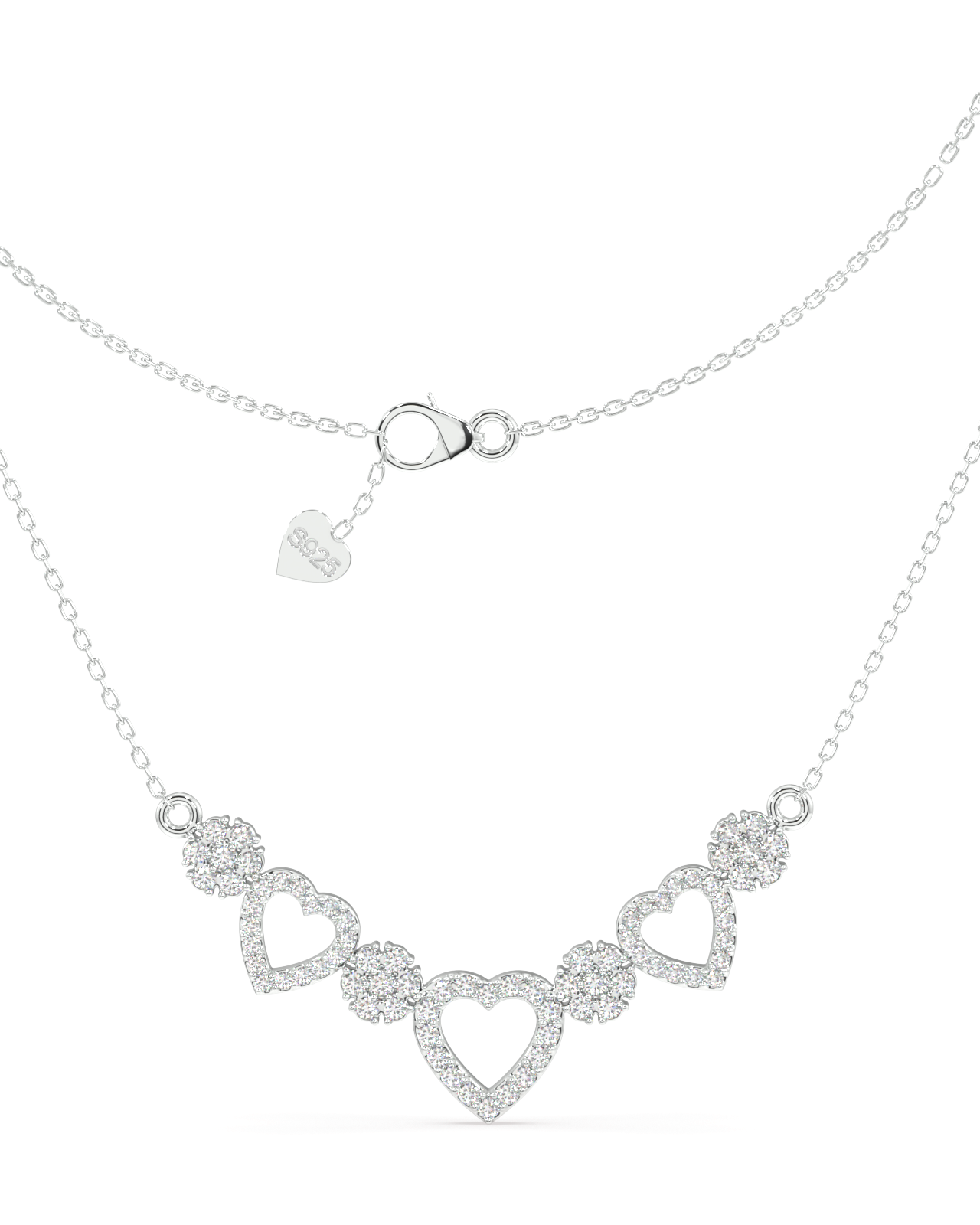Flow Of Hearts - Pave' Stone Necklace