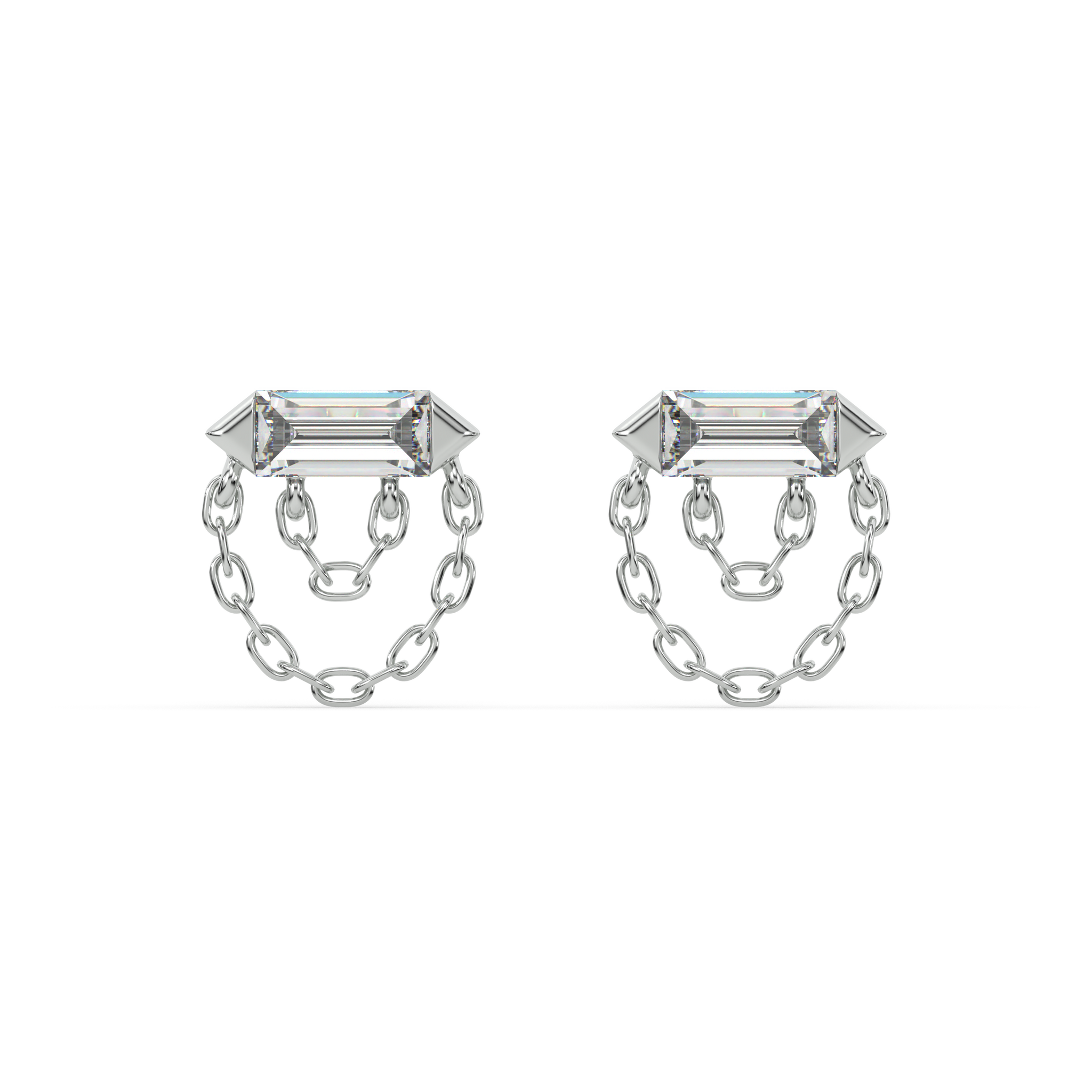 Double Chain Baguette Stud Earrings
