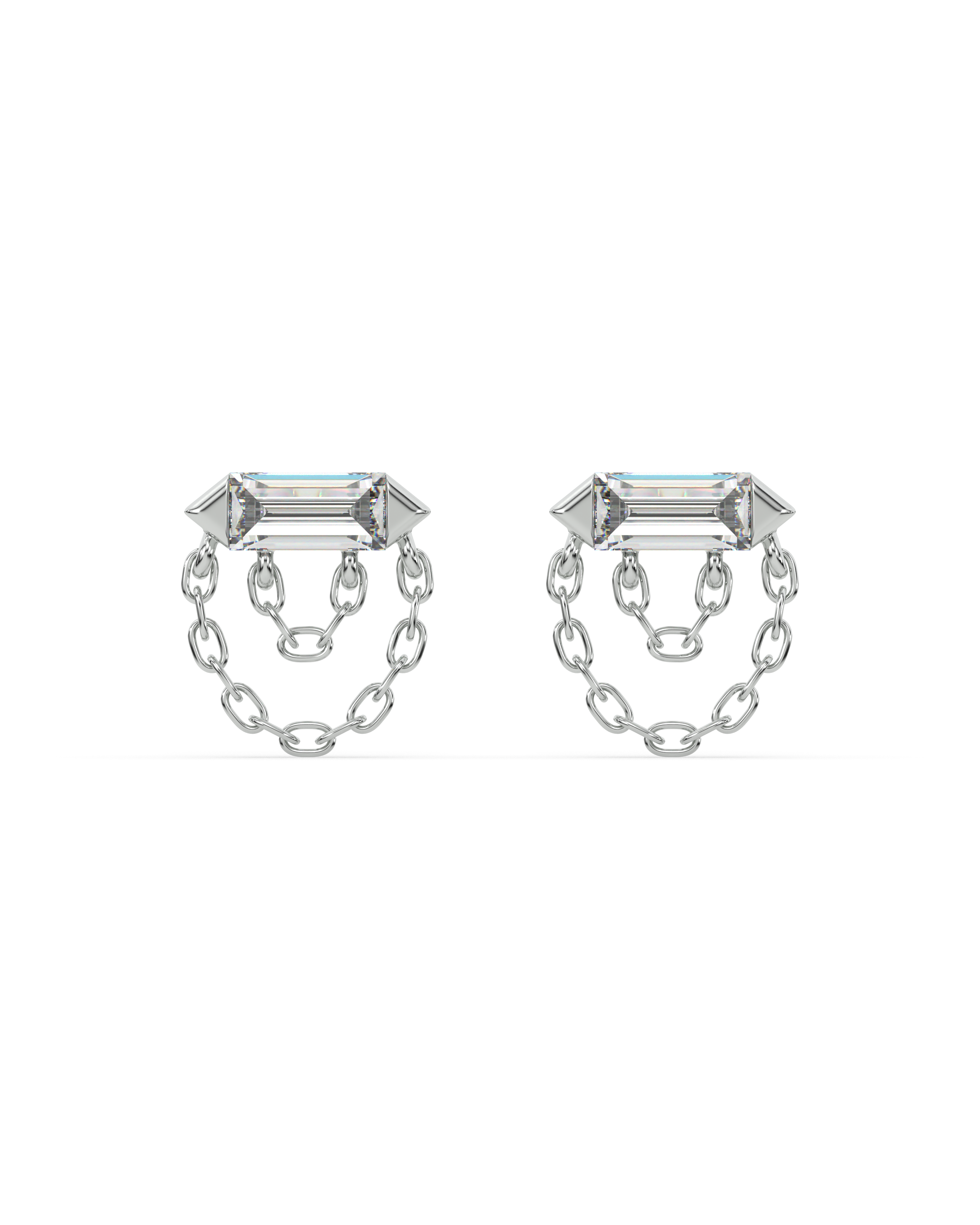 Double Chain Baguette Stud Earrings