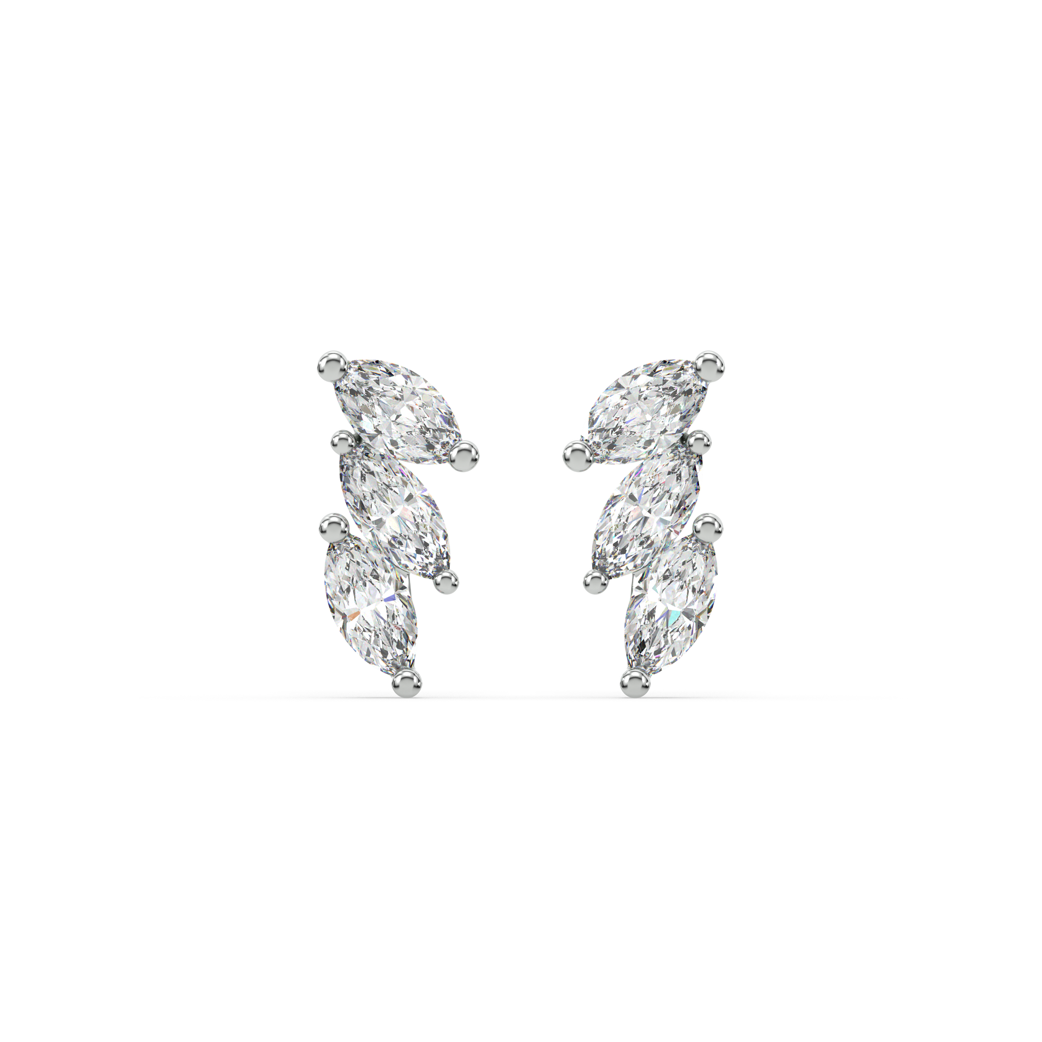 Tri Marquise Stone Climber Stud Earrings