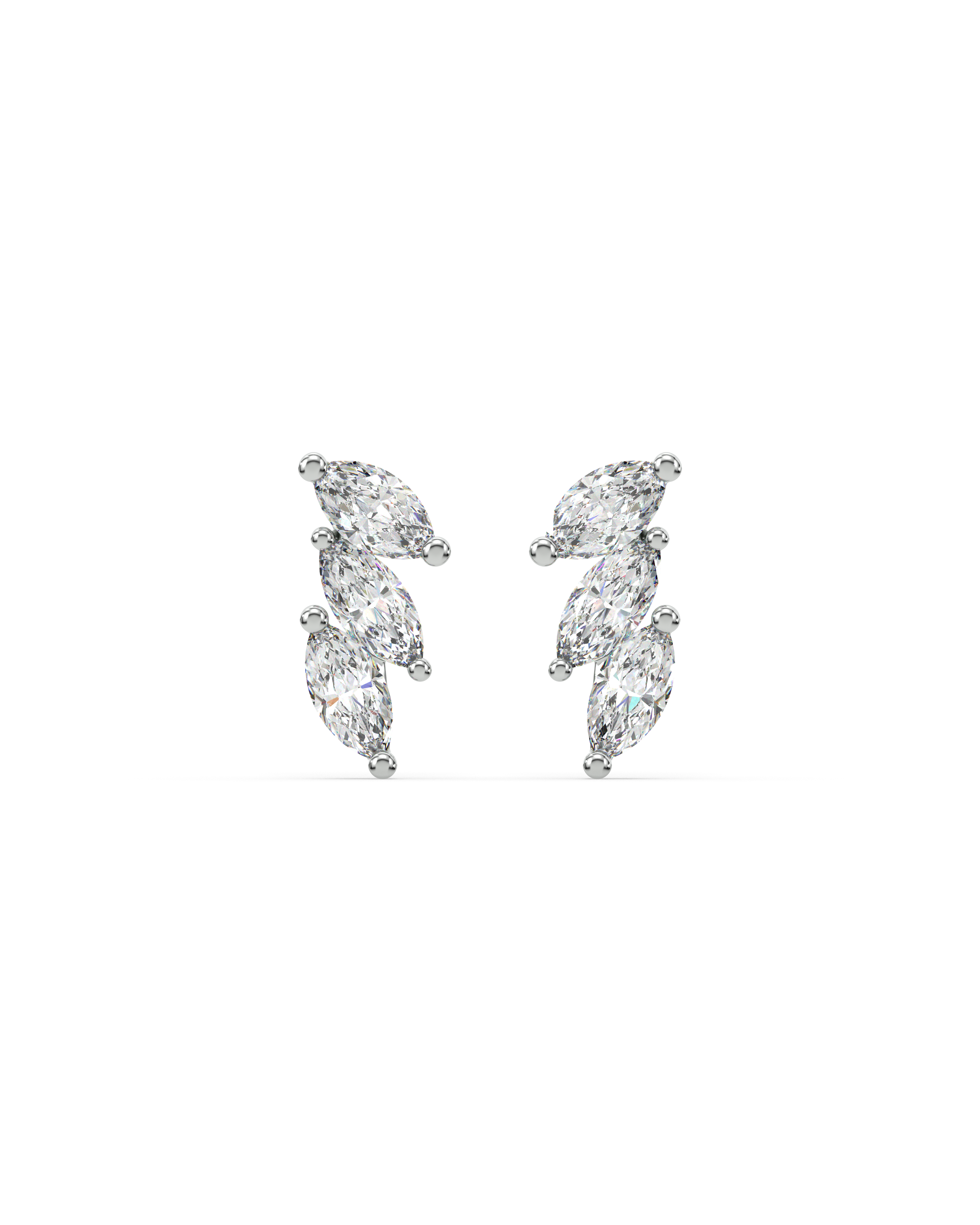 Tri Marquise Stone Climber Stud Earrings