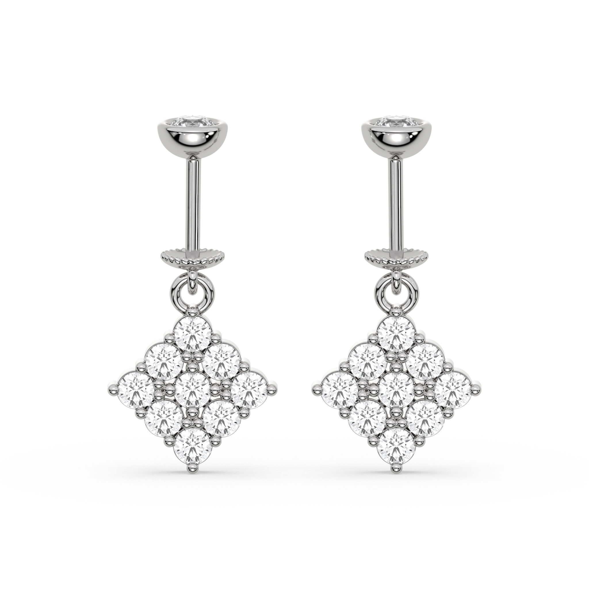 Zirconia Square Helix Hanging Earrings