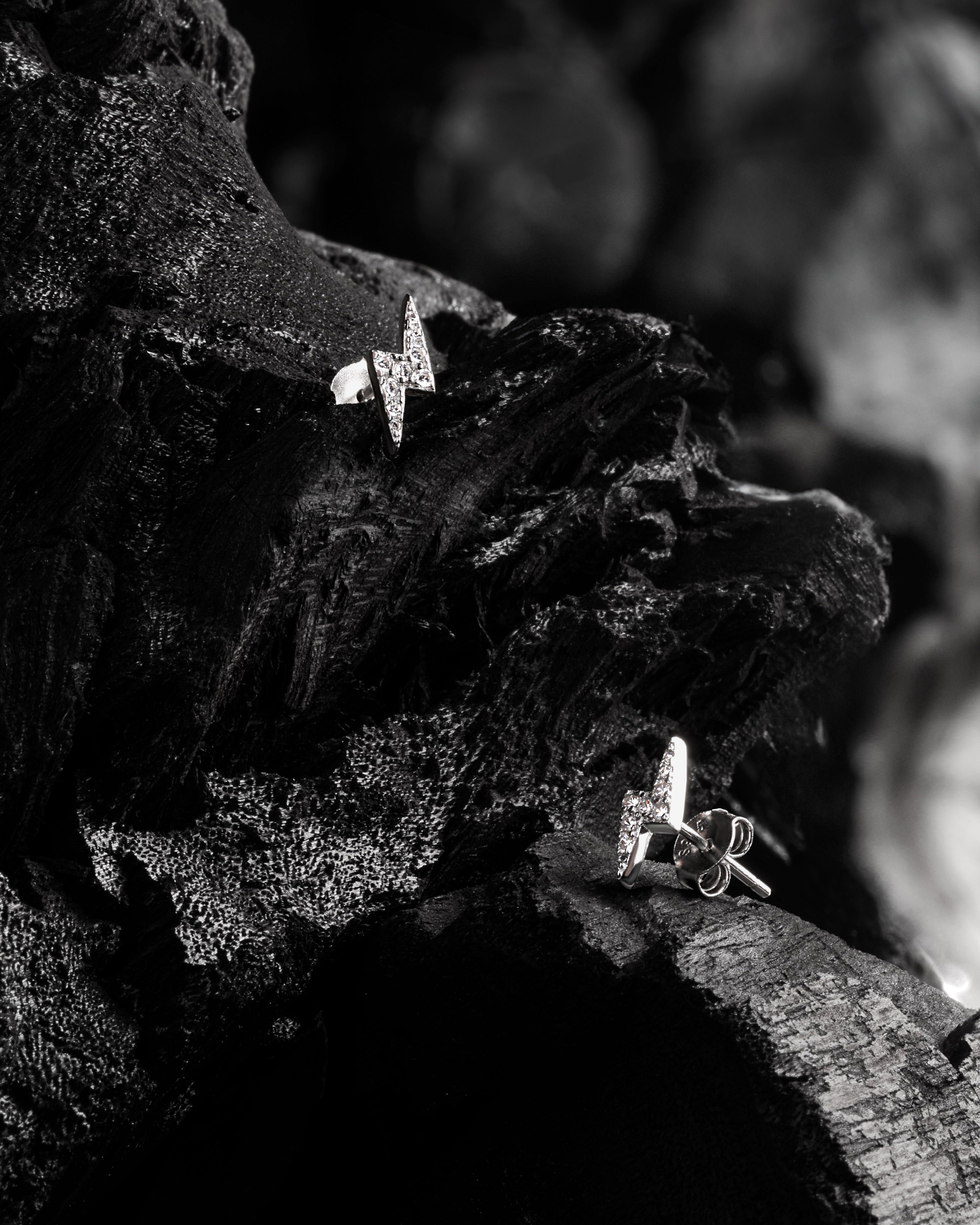 Zircon Paved Thunder Lightning Studs Earrings