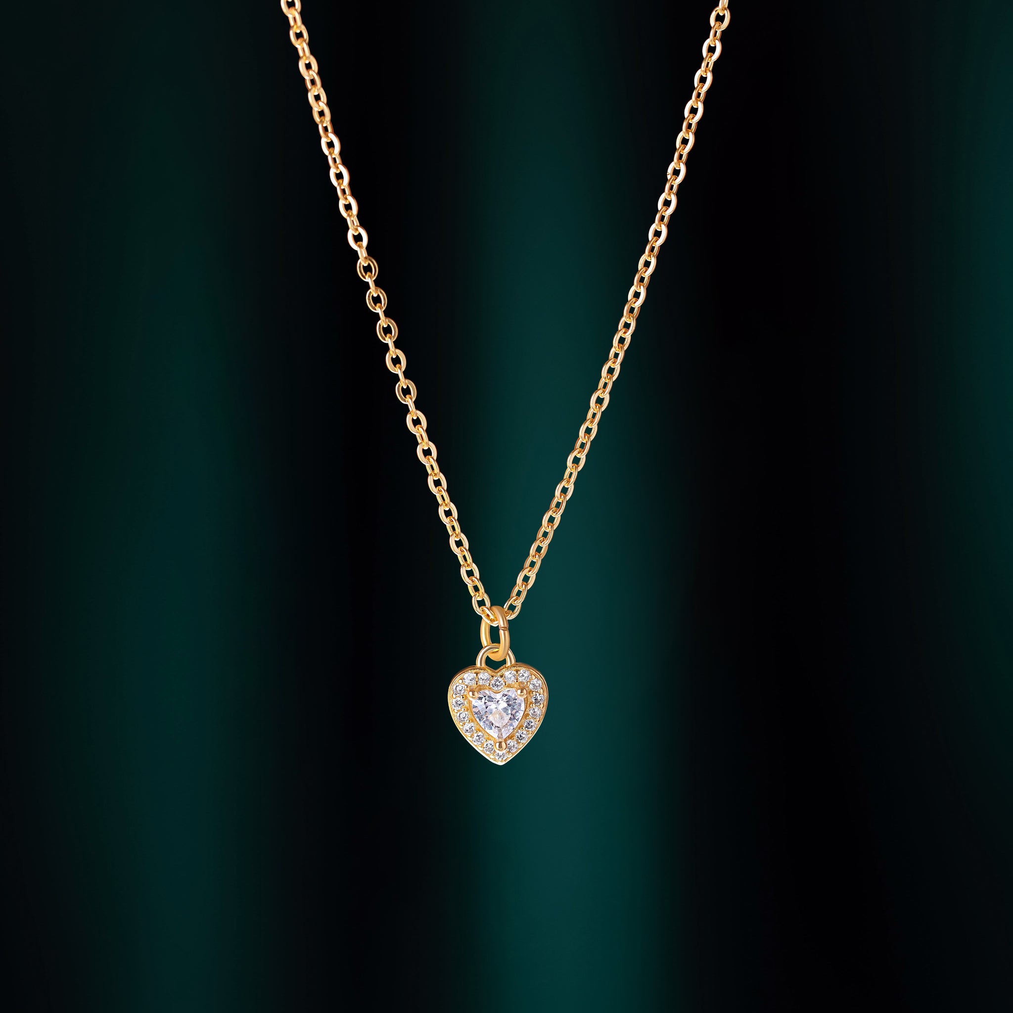 Solitaire Heart Charm Necklace - 18K Gold Plated