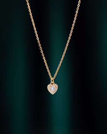 Solitaire Heart Charm Necklace - 18K Gold Plated