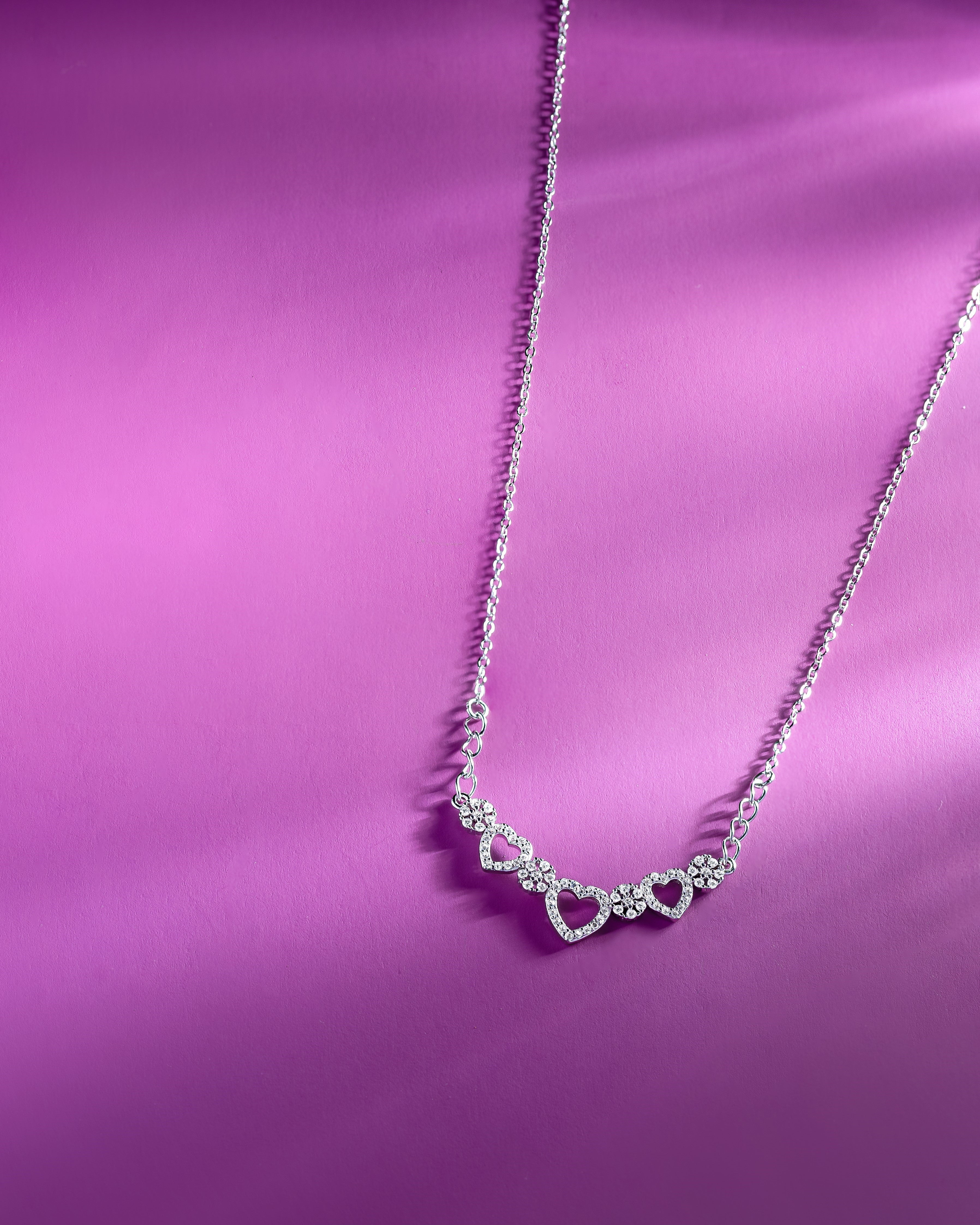 Flow Of Hearts - Pave' Stone Necklace