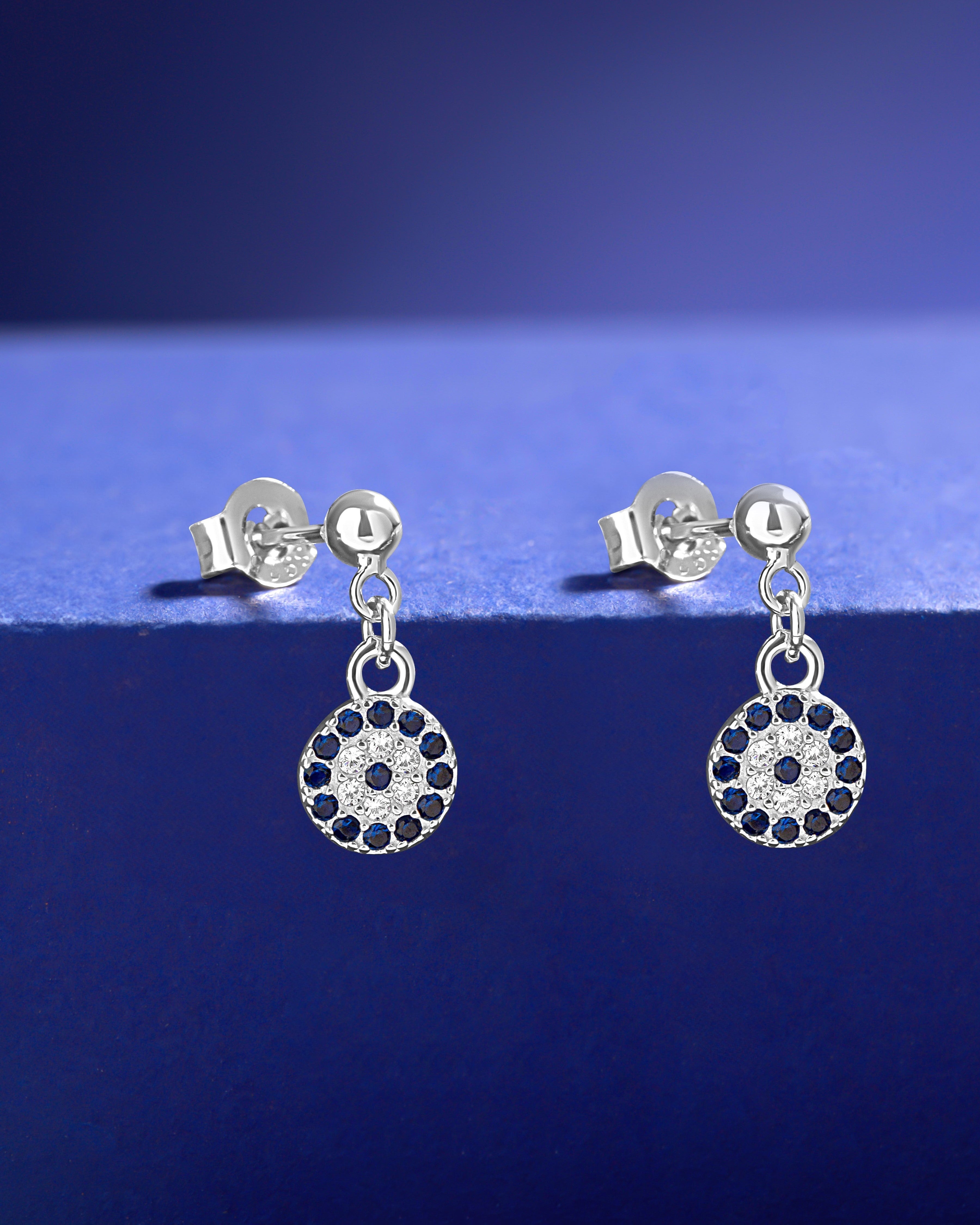 Silver Ball Eye Hanging Studs Earrings
