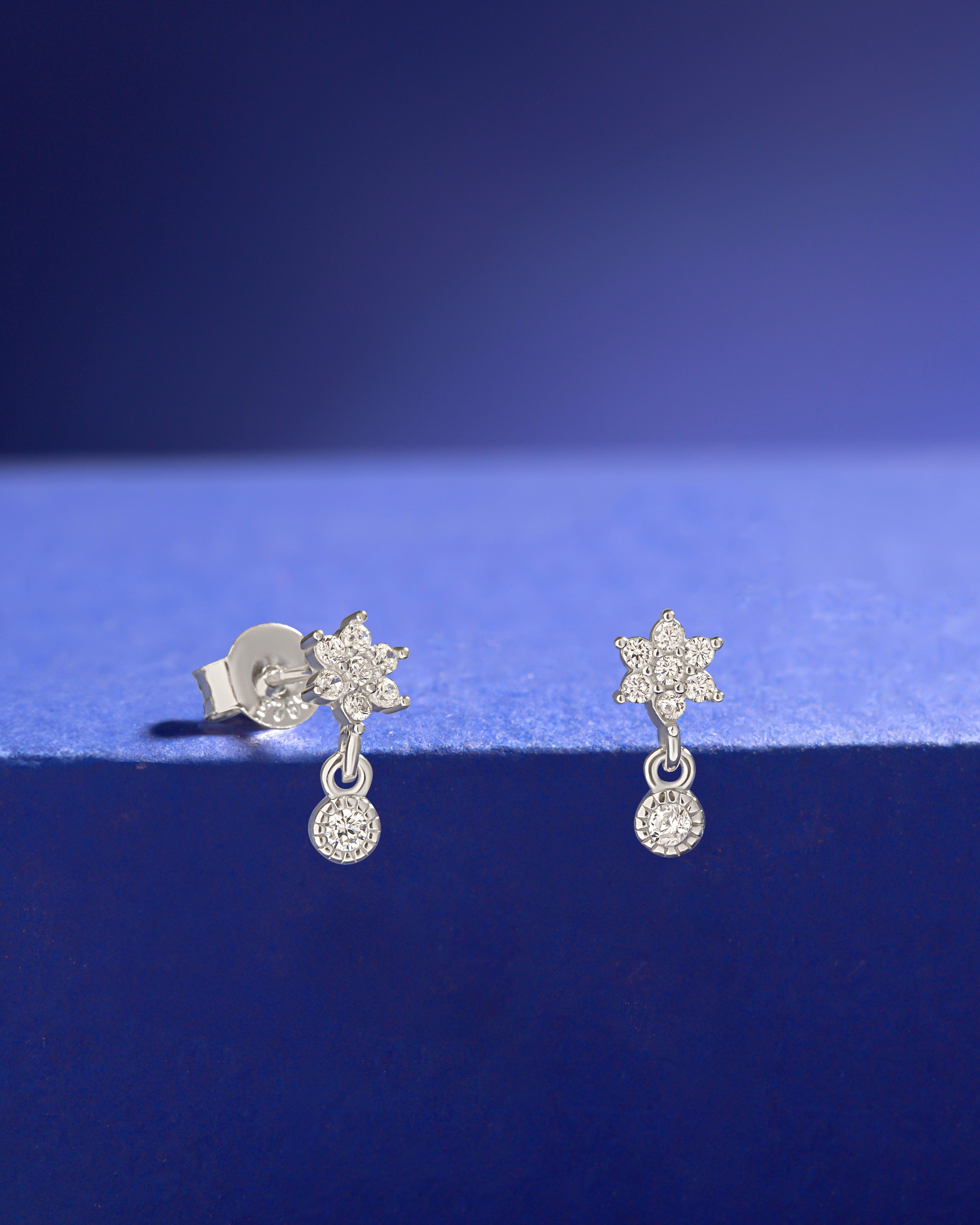 Flower Dangler Zirconia Drop Stud Earrings