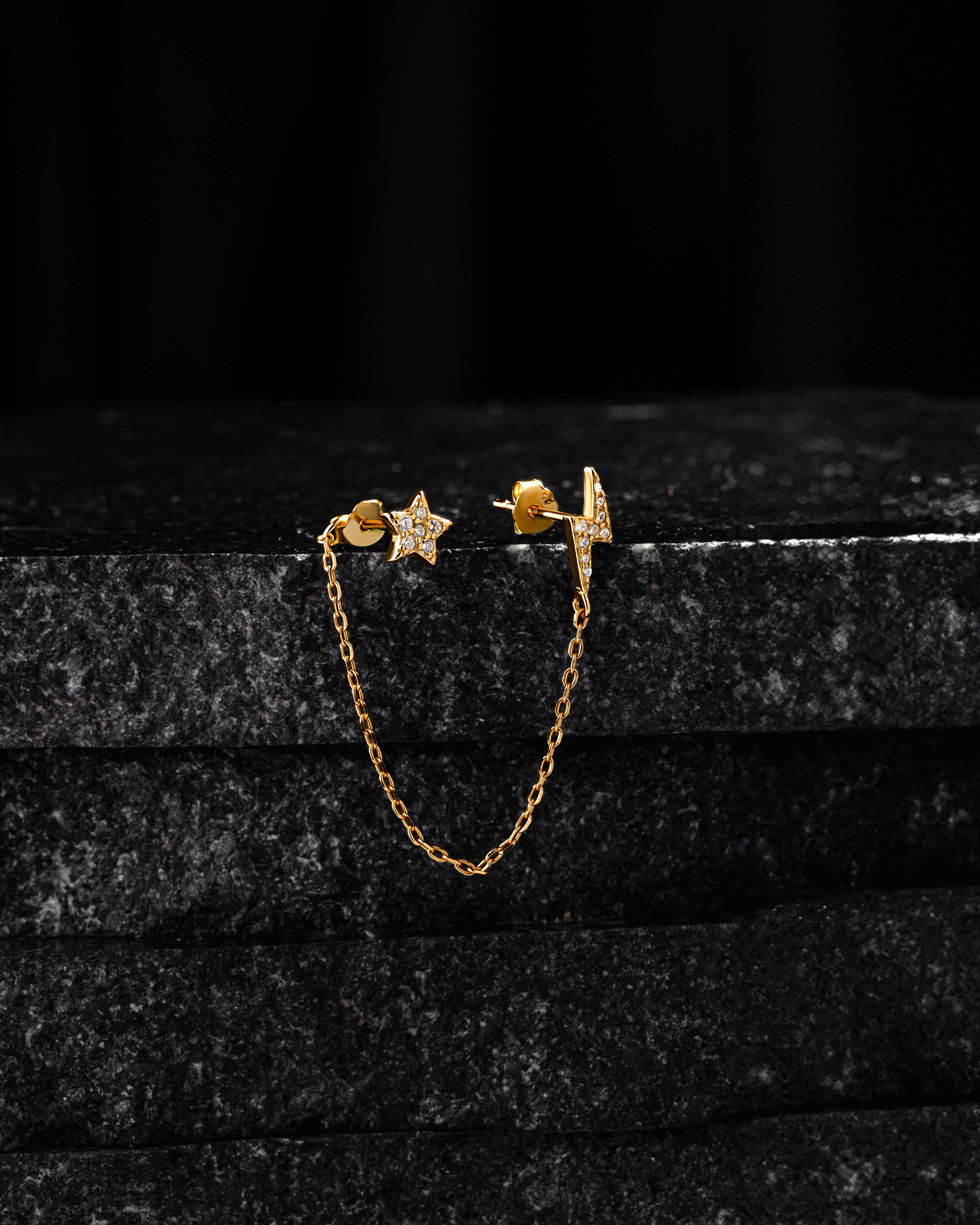 Star And Thunder Connector Stud Chain Earrings