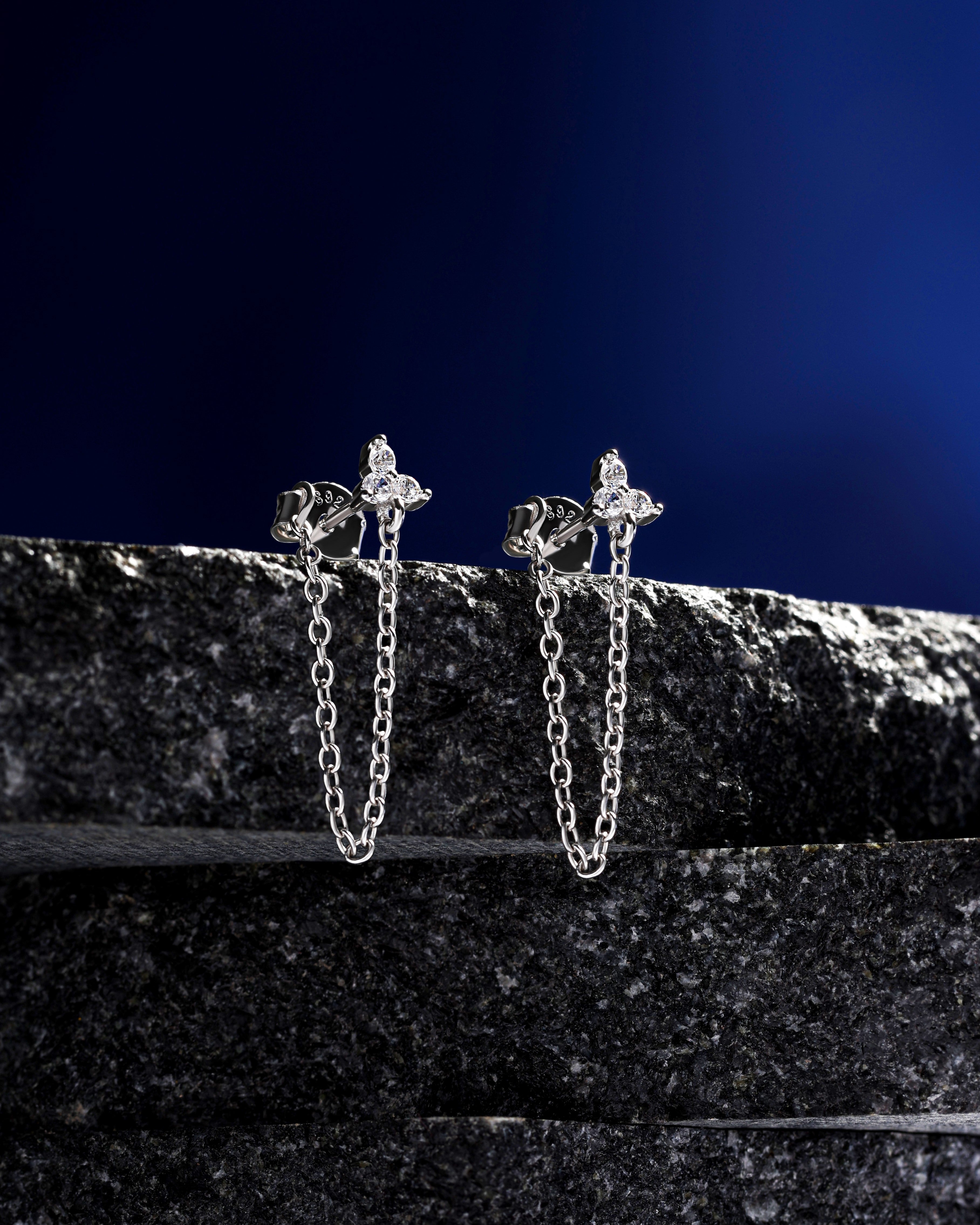 Tri Flower Dangler Chain Earrings