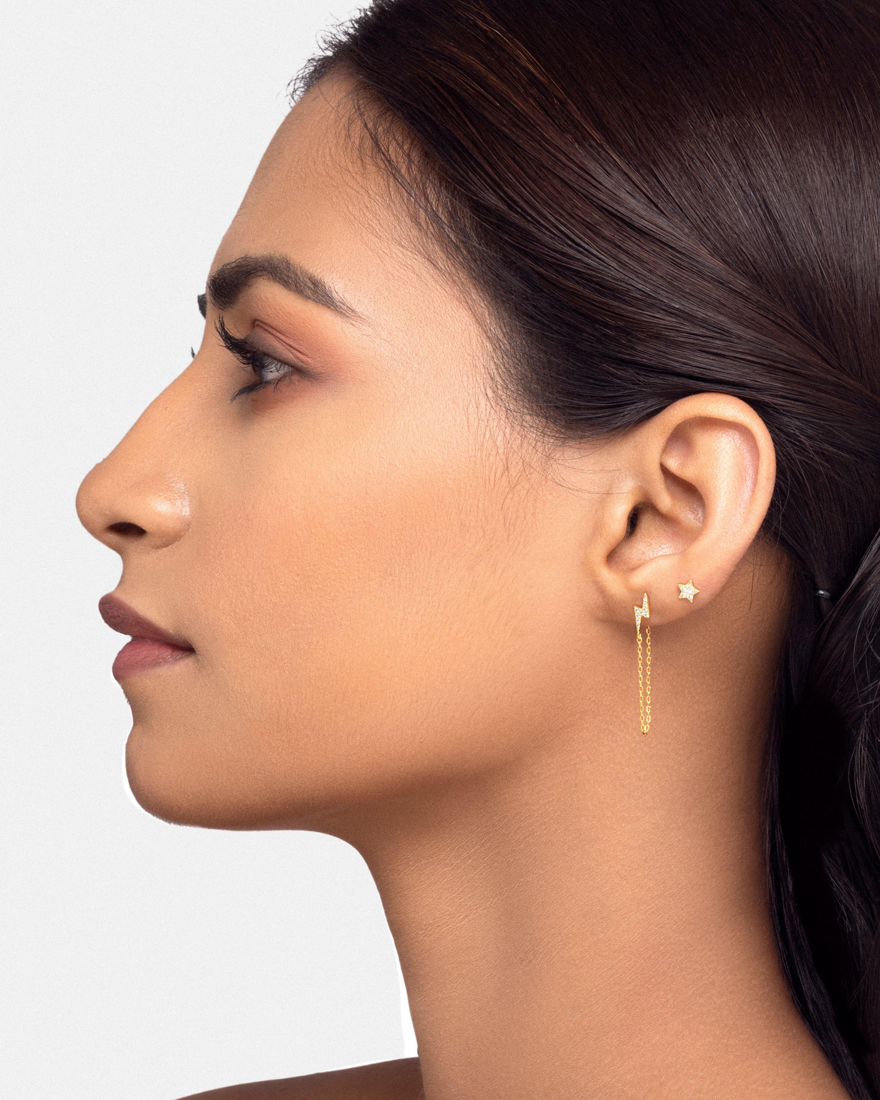 Star And Thunder Connector Stud Chain Earrings