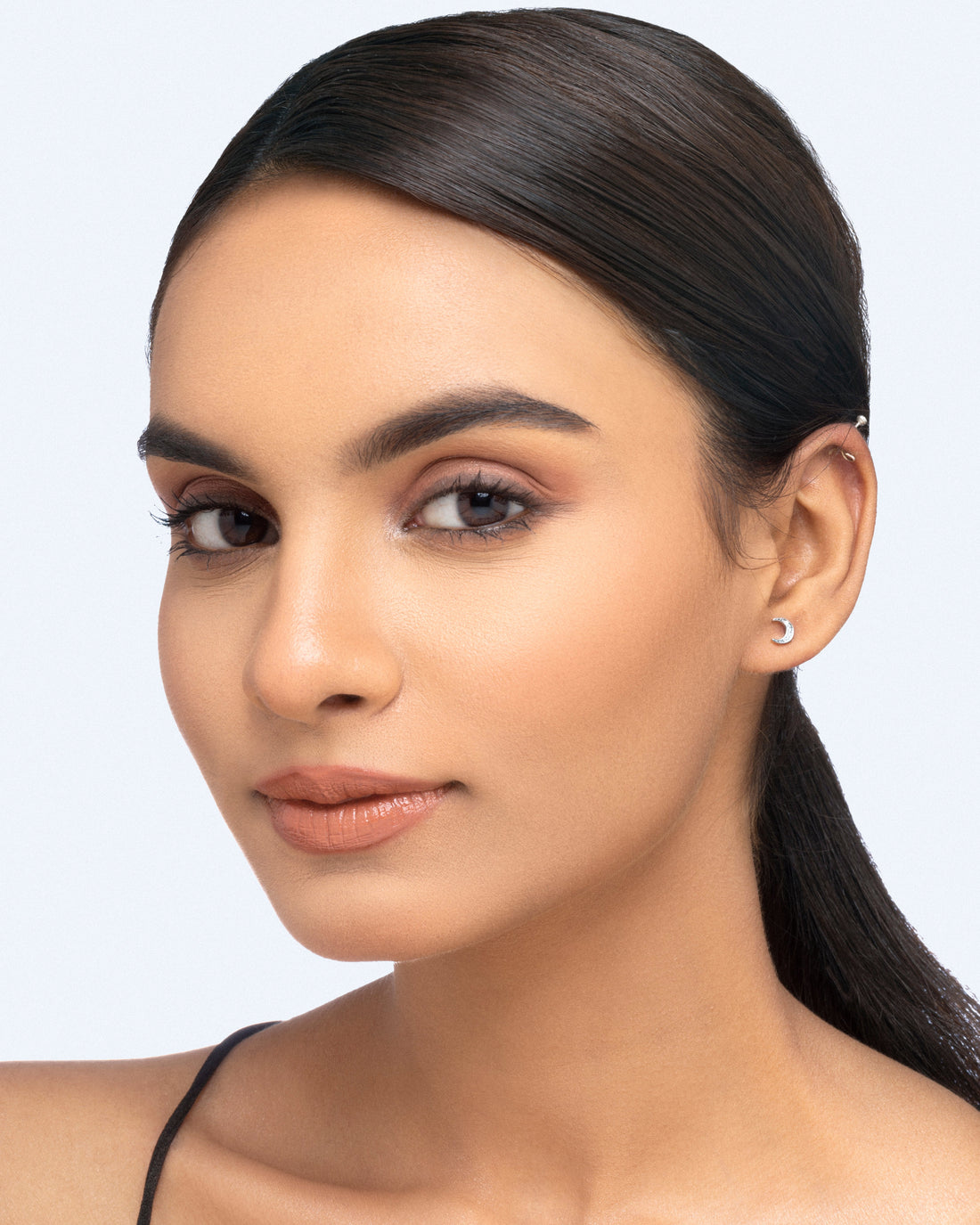 Zirconia Crescent Moon Studs Earrings