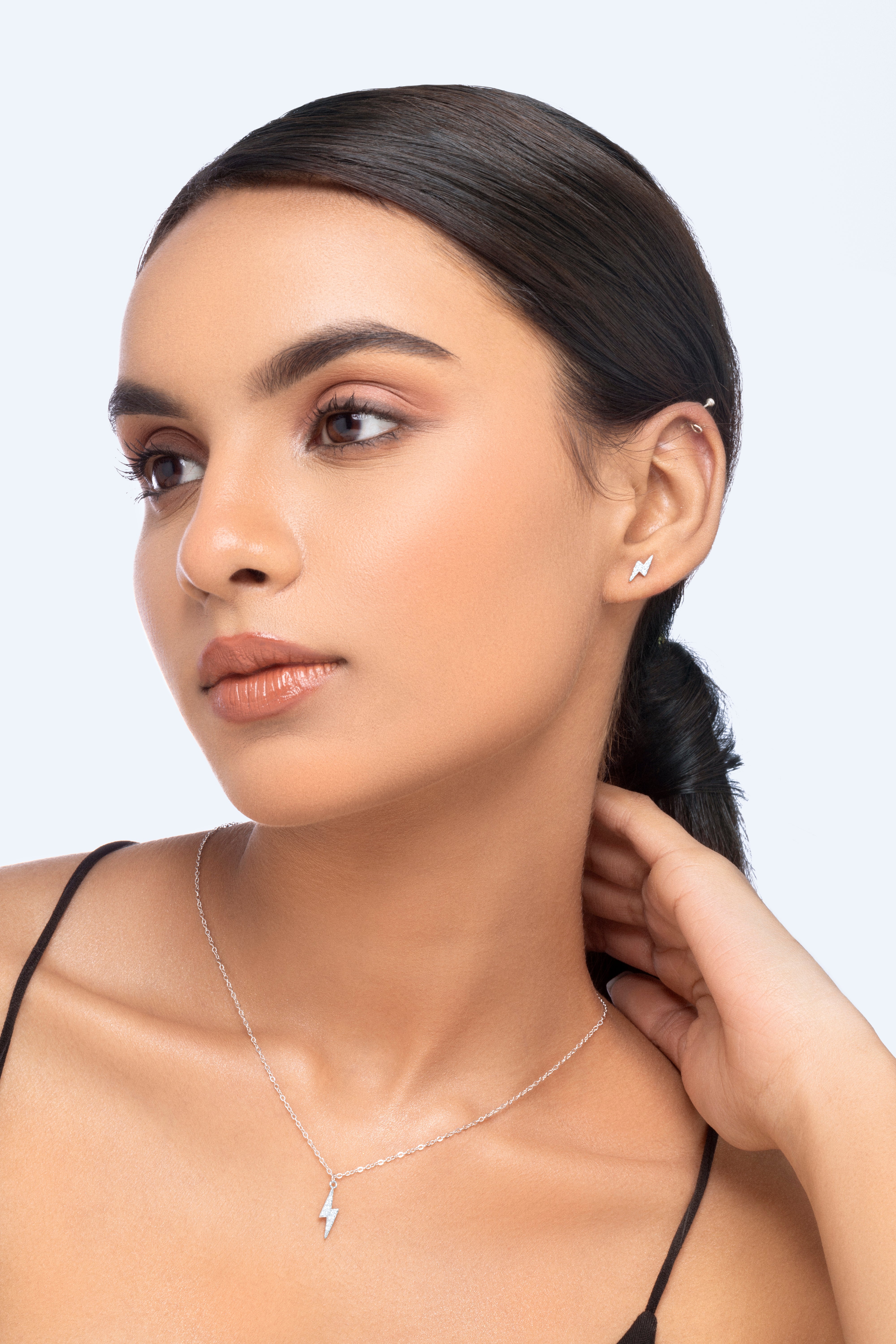 Zircon Paved Thunder Lightning Studs Earrings