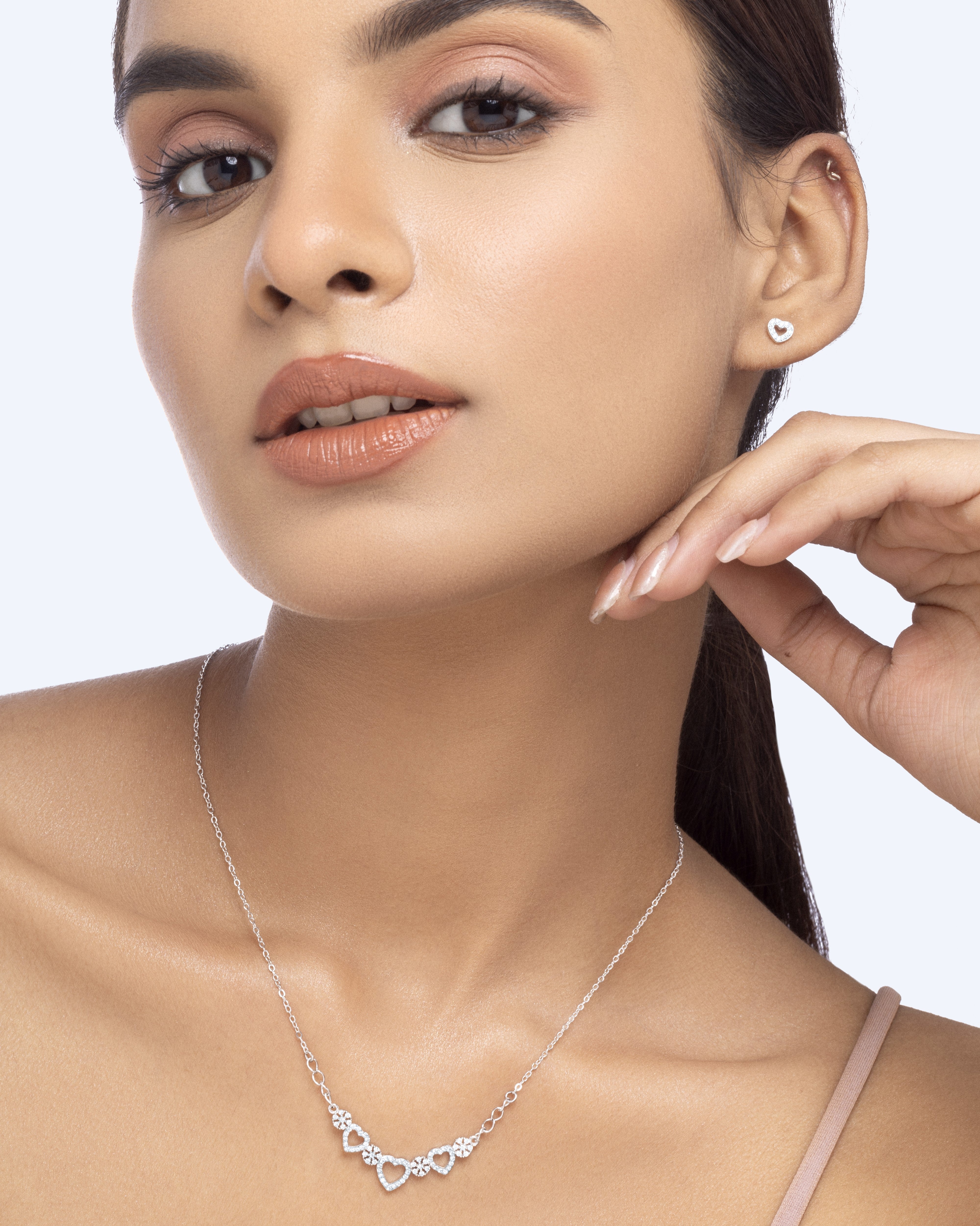 Flow Of Hearts - Pave' Stone Necklace