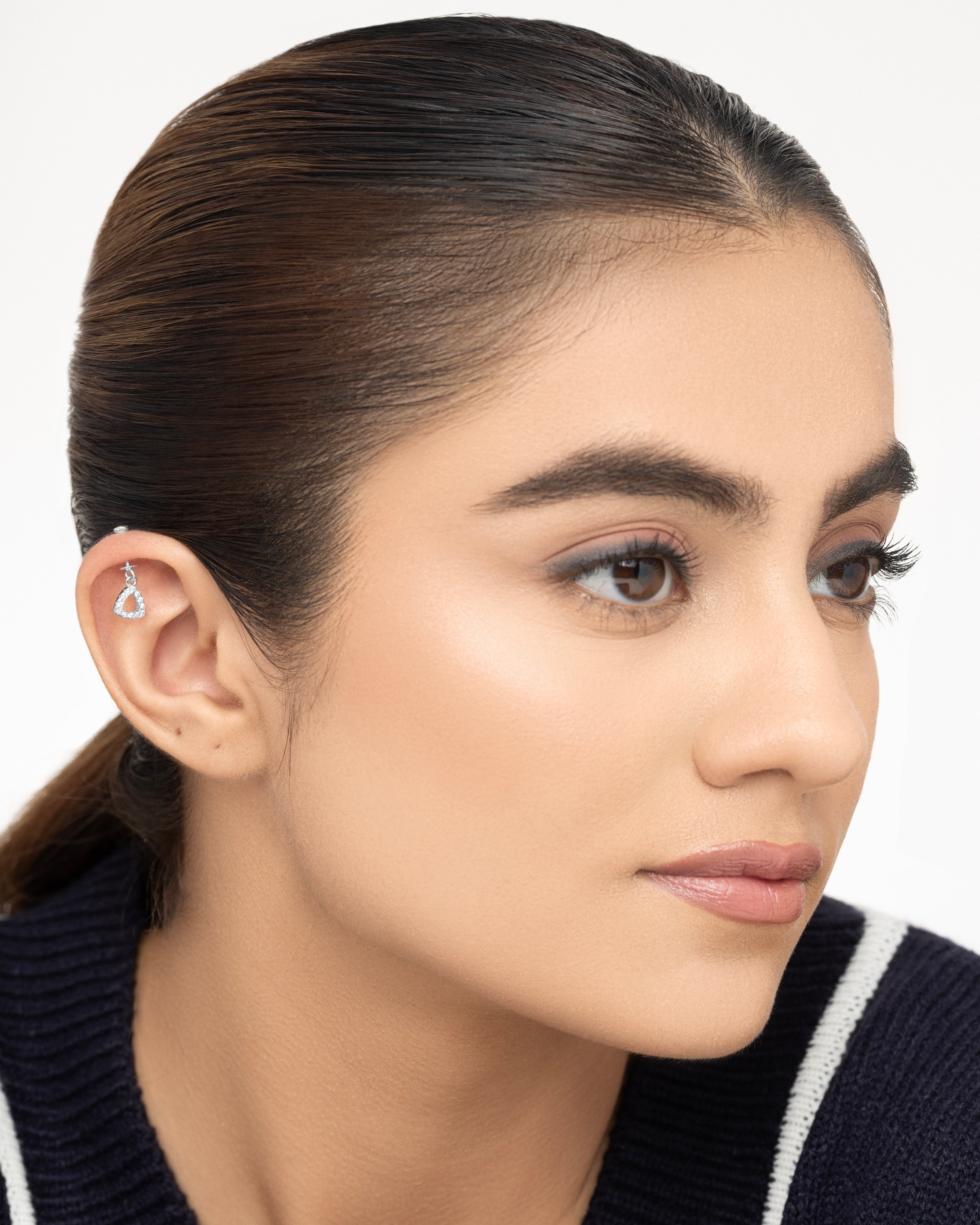 Rhodium Aura Hollow Helix Piercings Hanging Earrings - 92.5 Silver