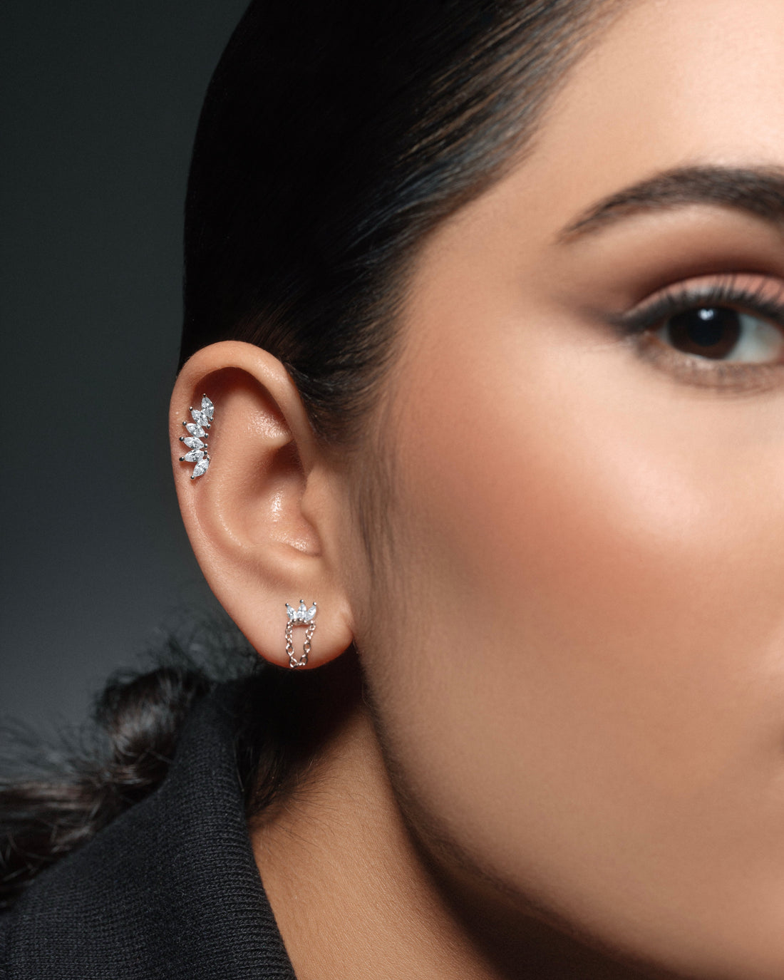 Baguette Crown Climber Stud Earrings