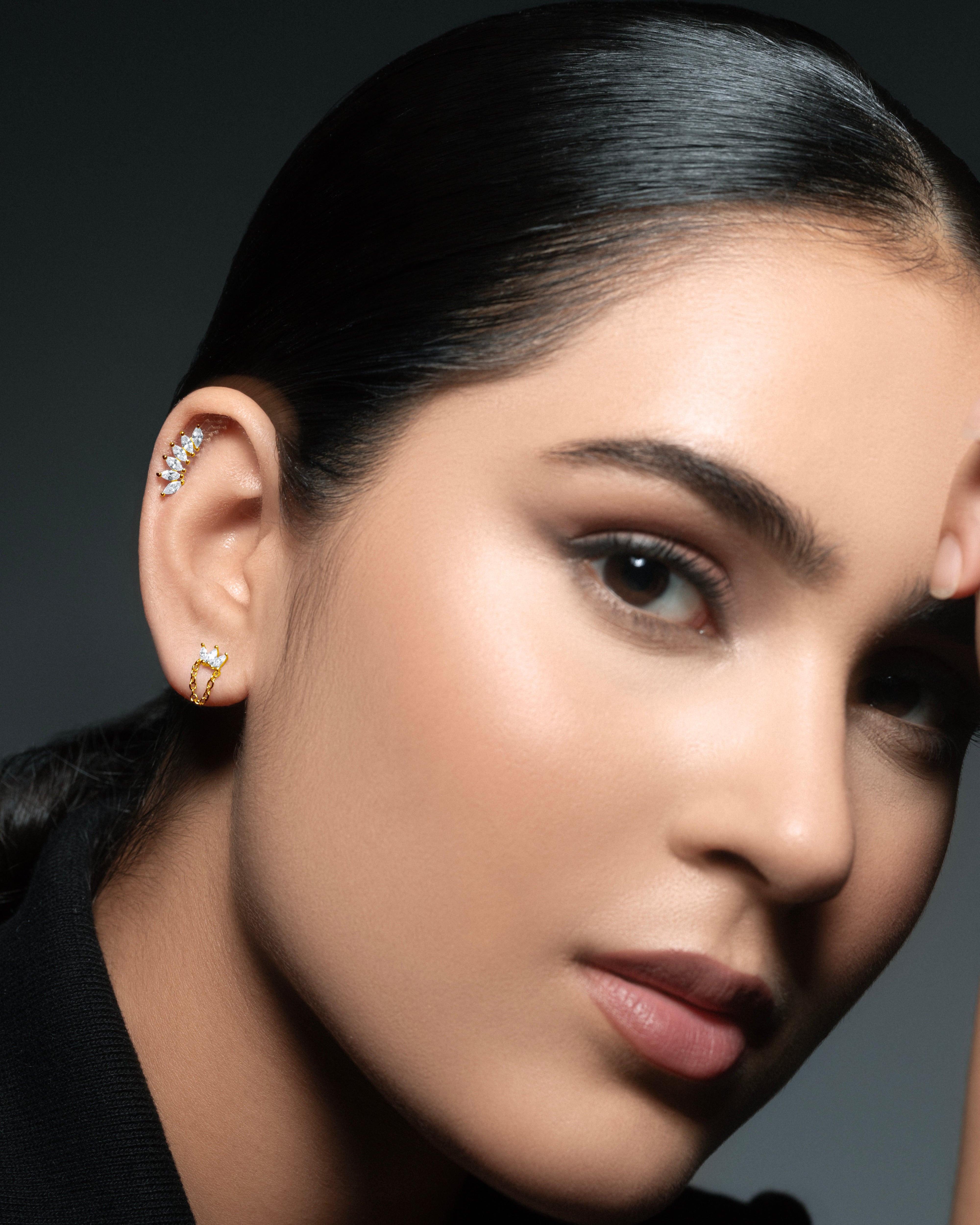 Crown Chain Dangler Stud Earrings