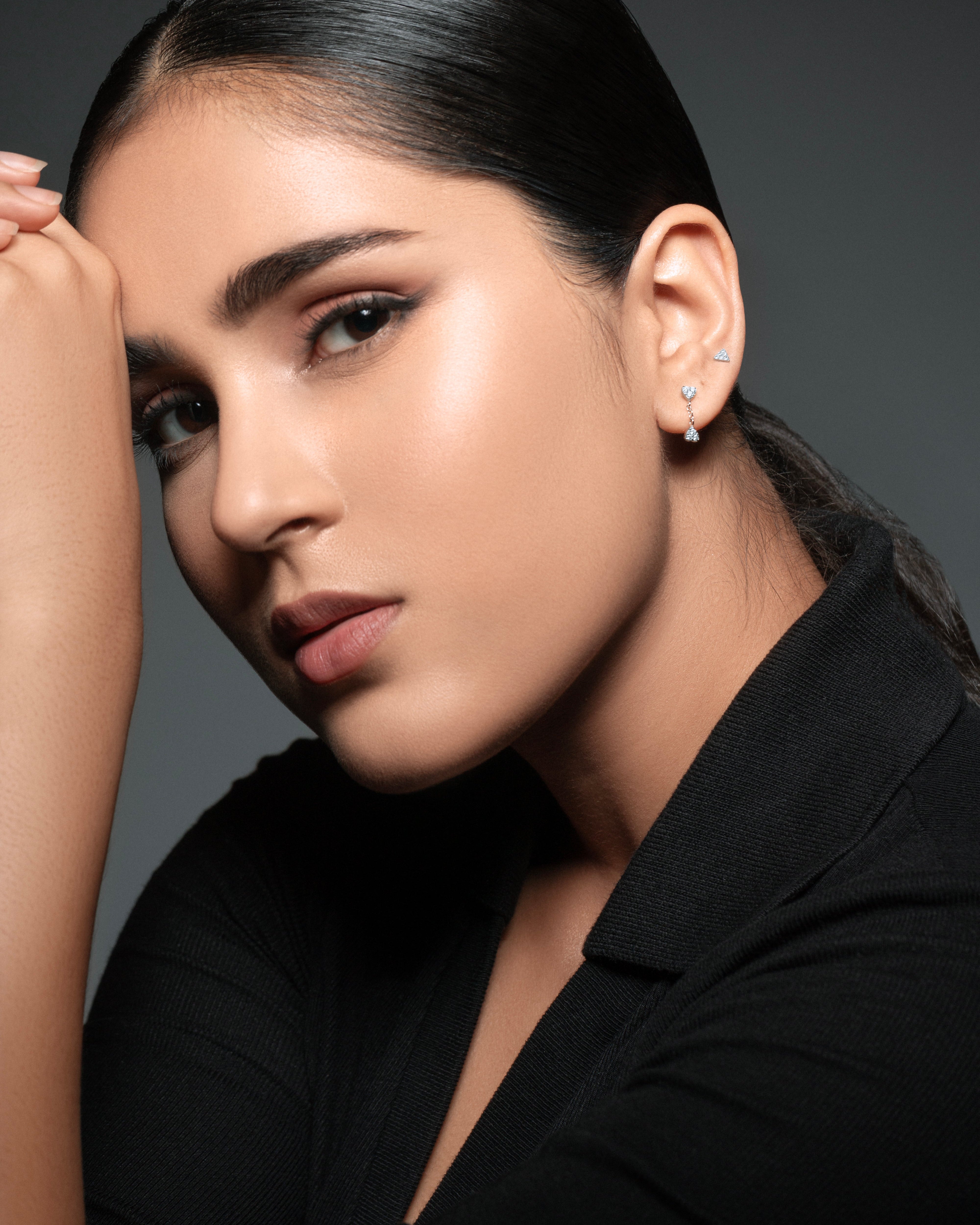 Inverse Heart Drop Stud Earrings