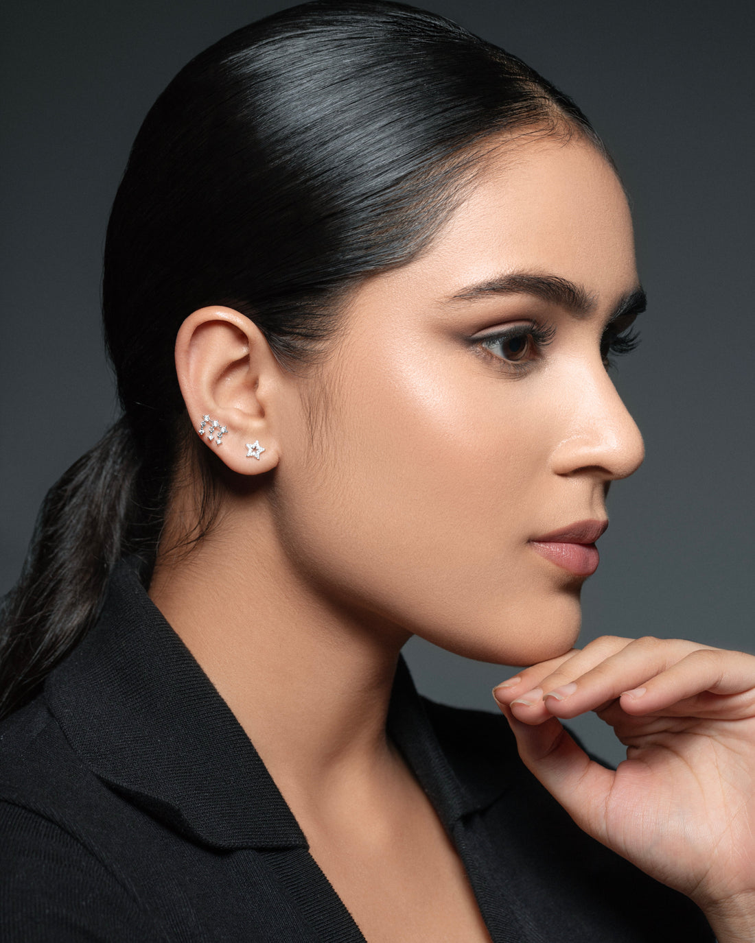 Linear Droplet Climber Stud Earrings