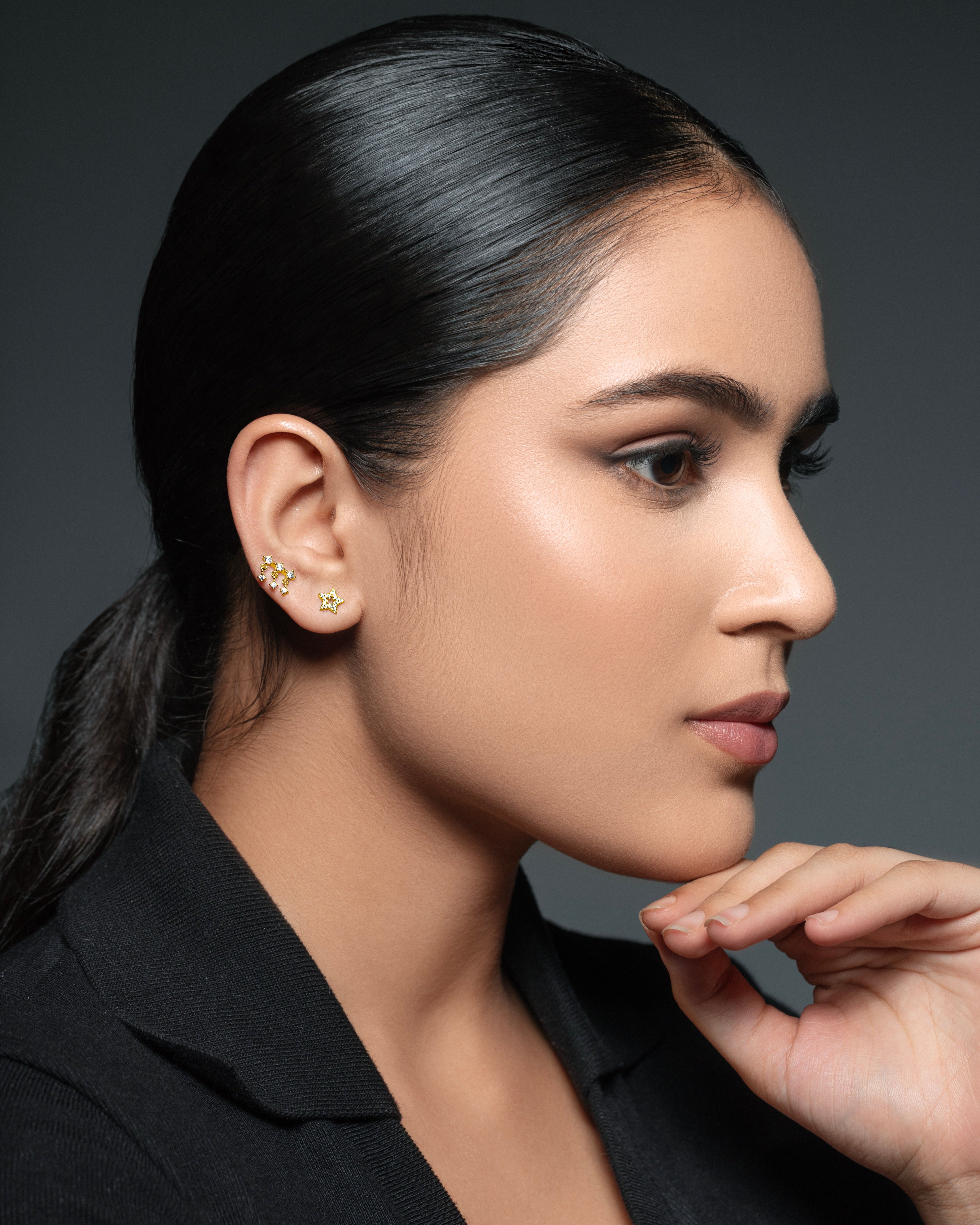 Linear Droplet Climber Stud Earrings