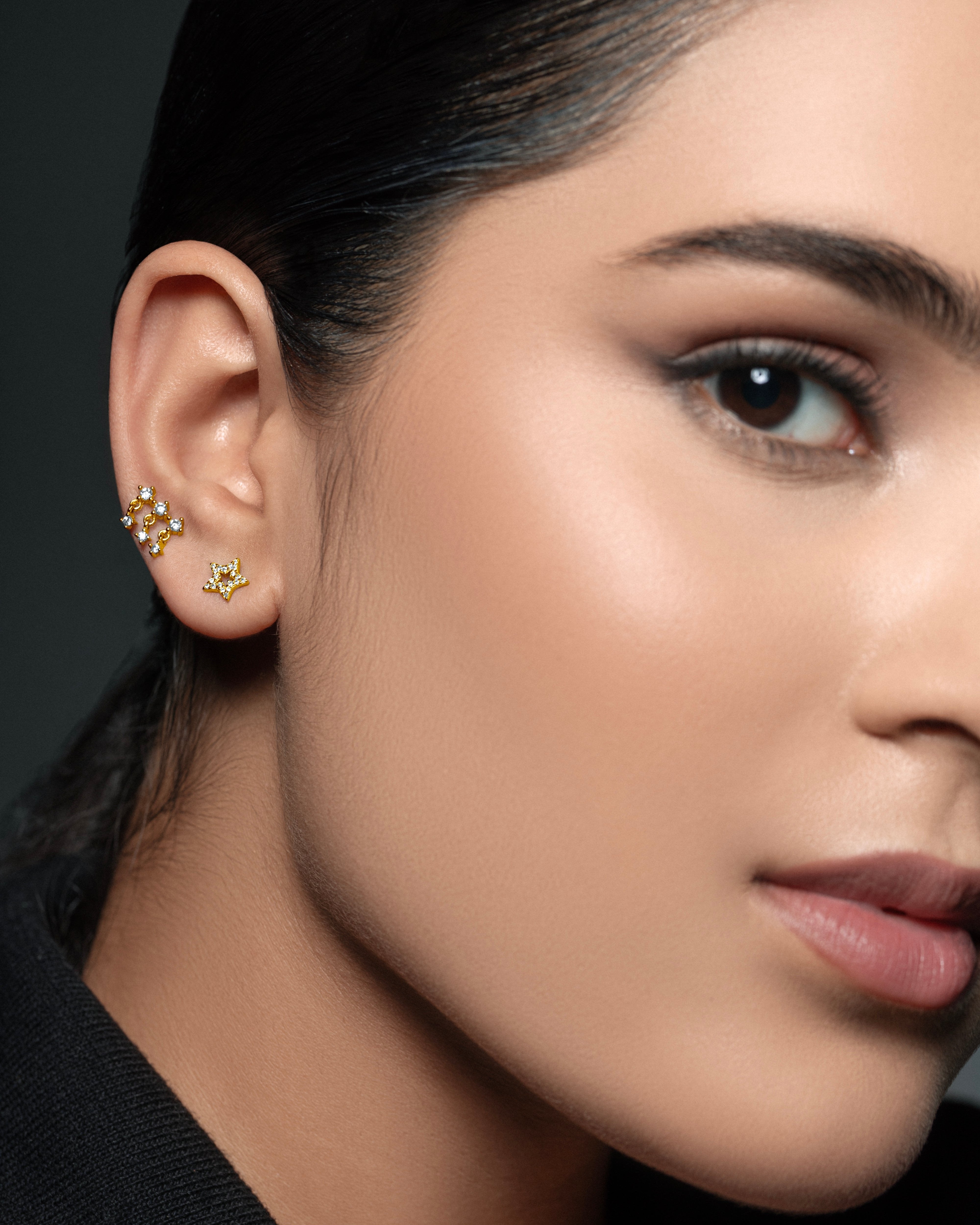 Linear Droplet Climber Stud Earrings