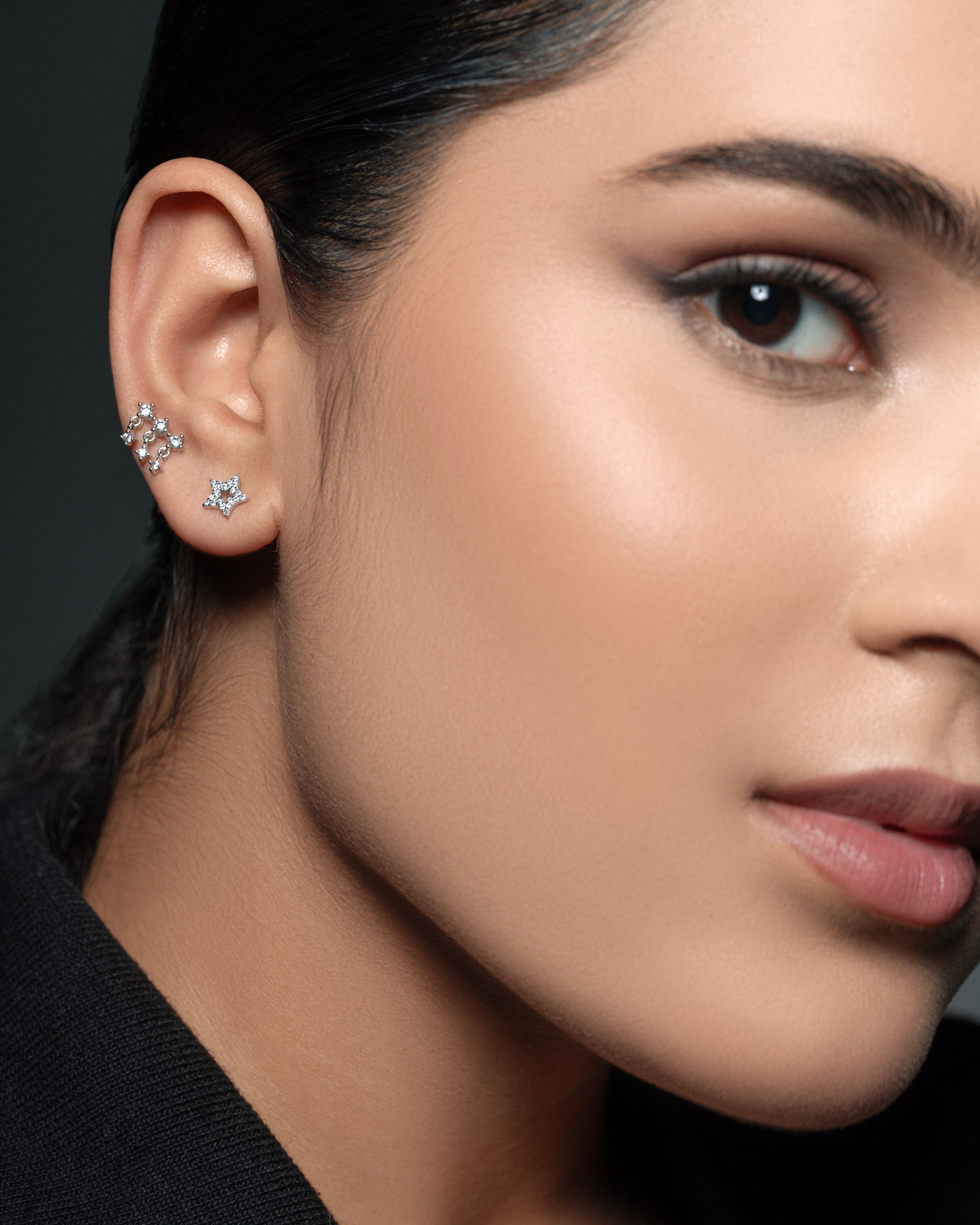 Linear Droplet Climber Stud Earrings