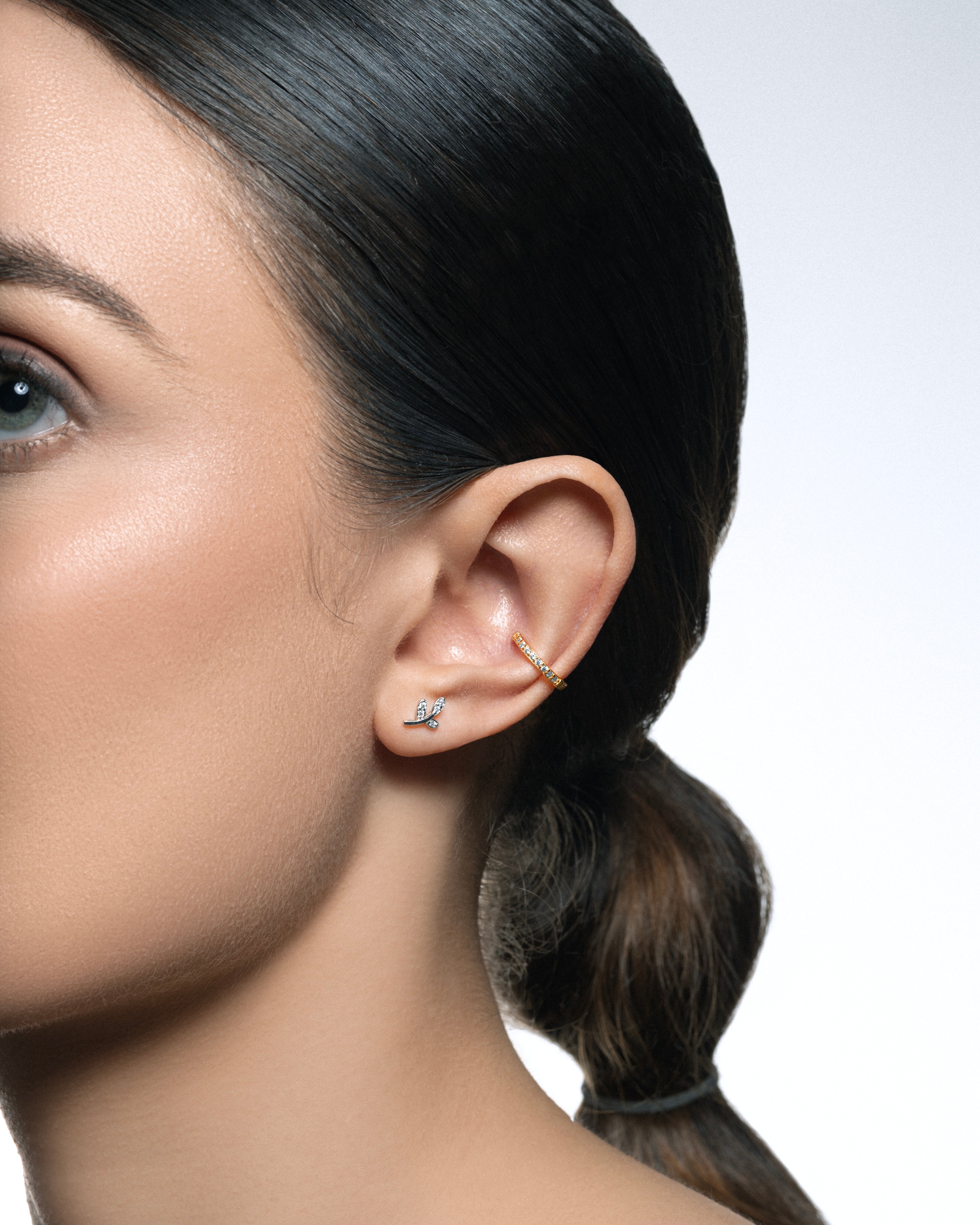 Curvy Leaf Flat Back Screw Stud Earrings