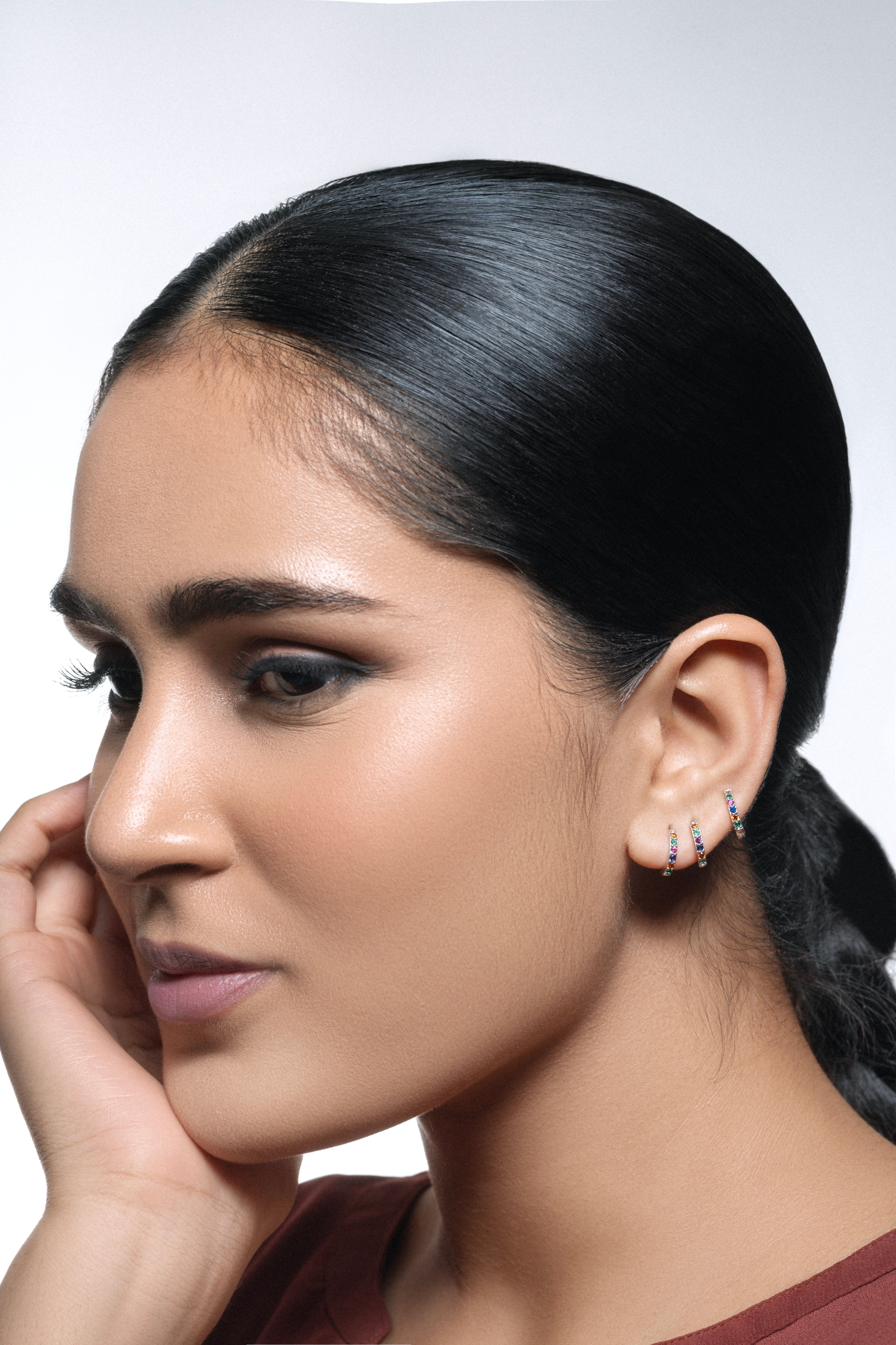 Multi Color Stone Hoops Earrings