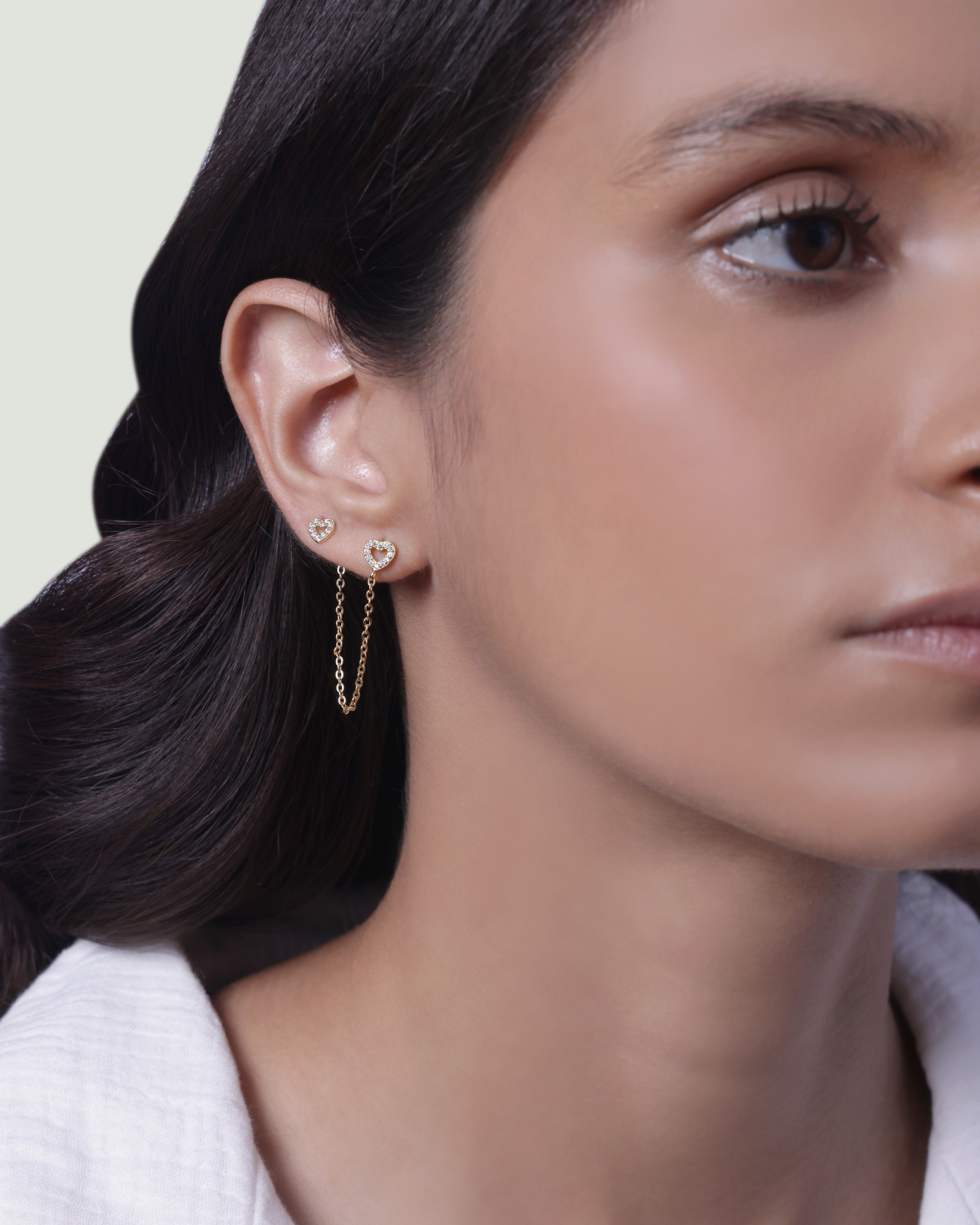 Hollow Heart Connector 3 In 1 Chain Earrings