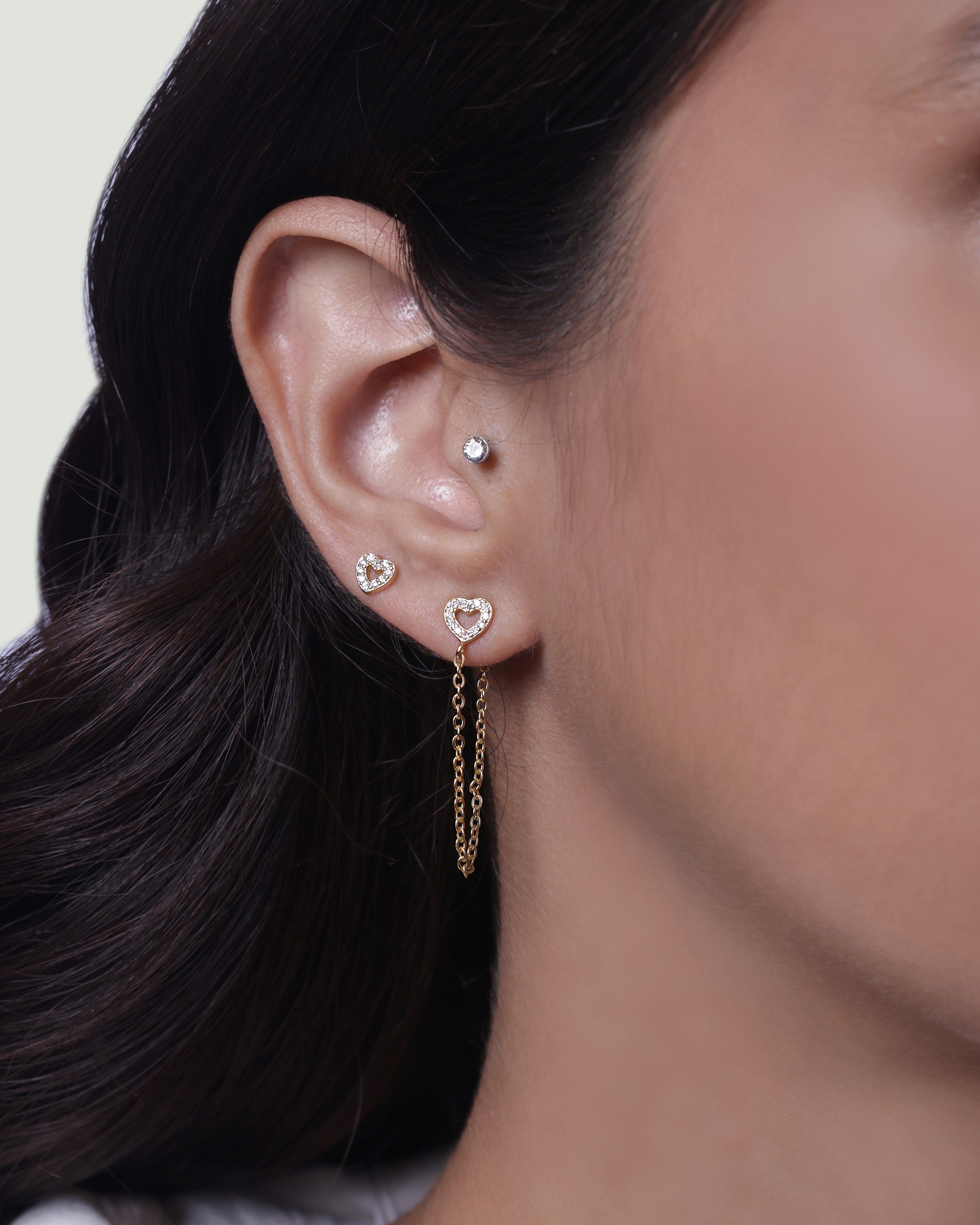 Hollow Heart Connector 3 In 1 Chain Earrings