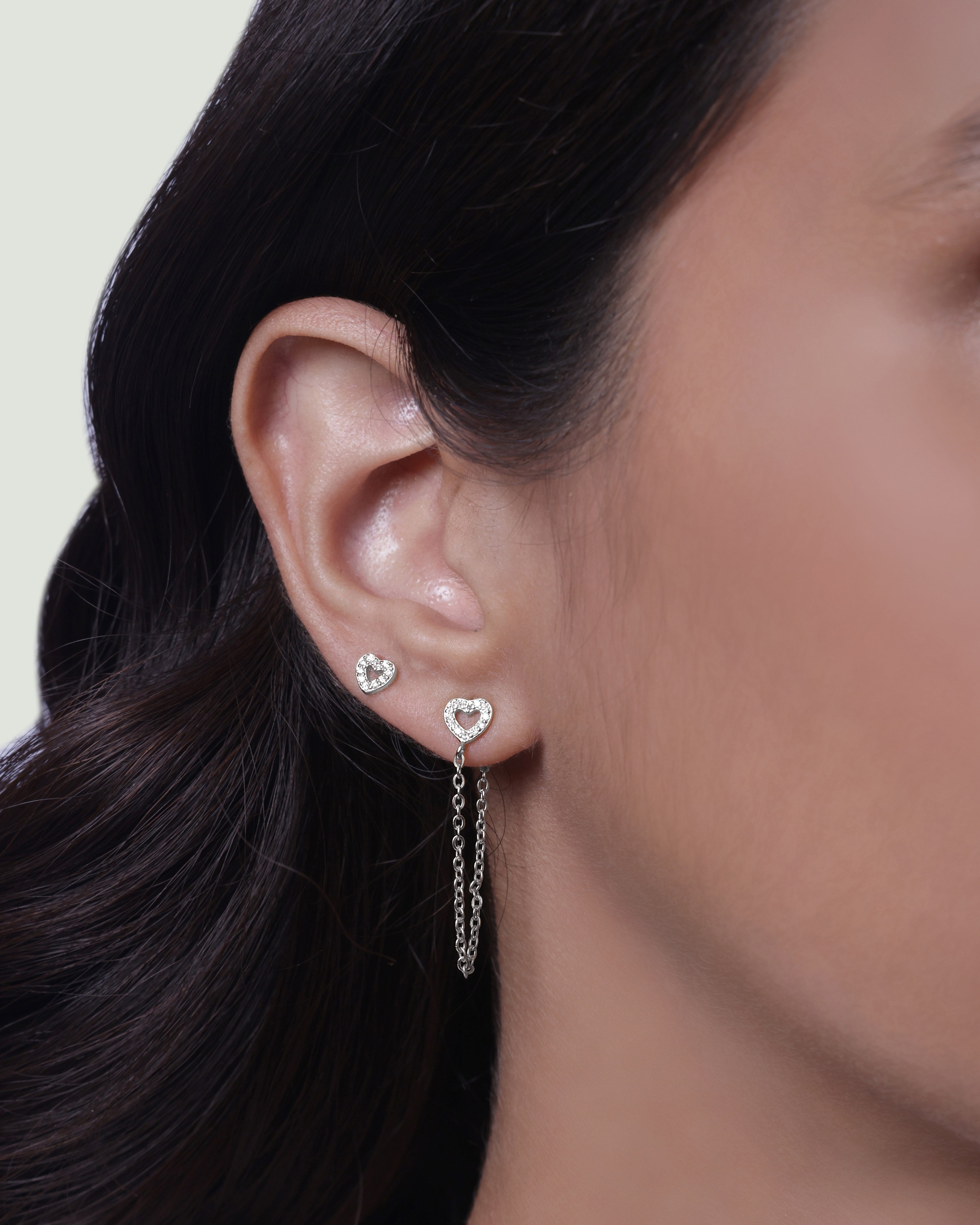 Hollow Heart Connector 3 In 1 Chain Earrings