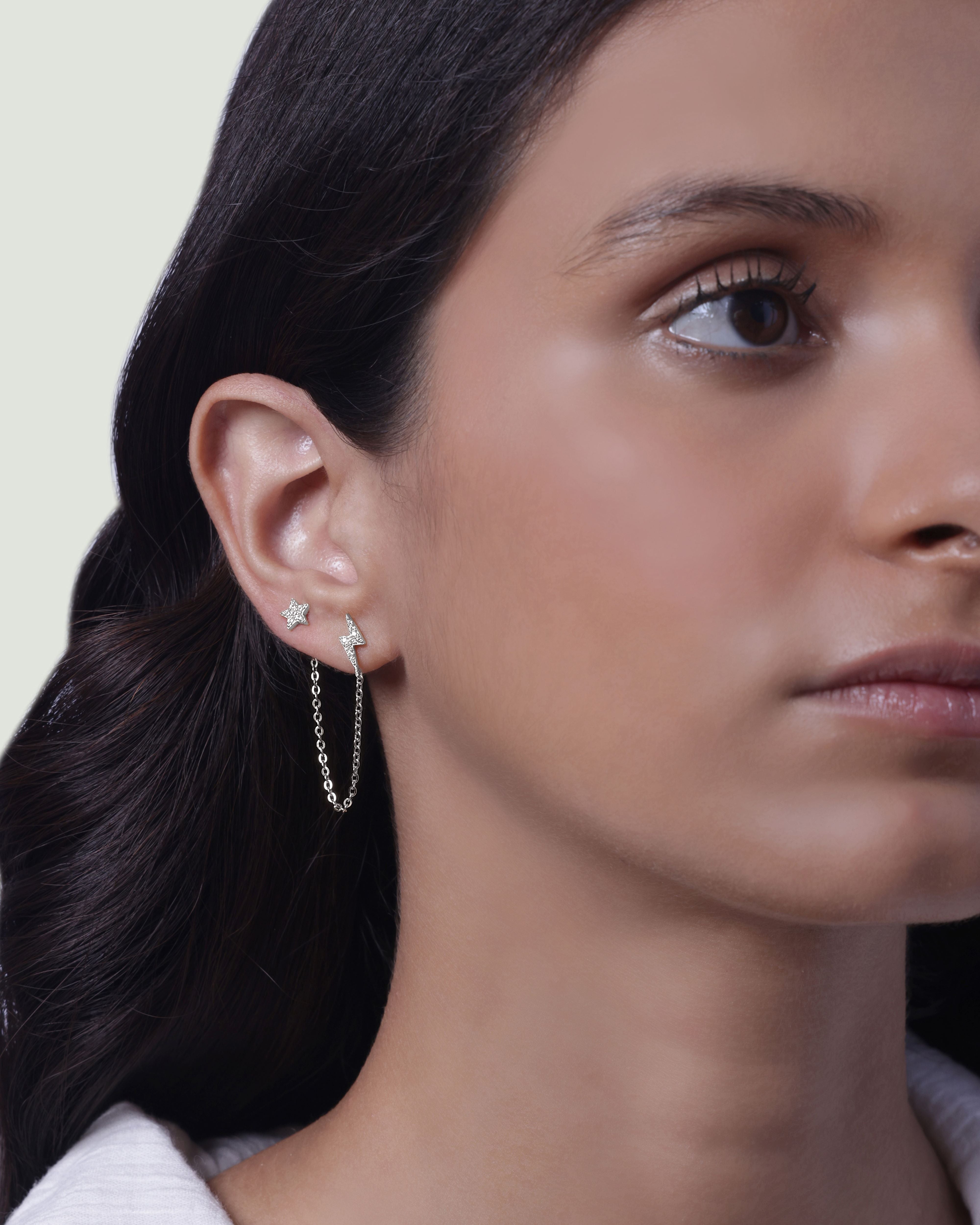 Star And Thunder Connector Stud Chain Earrings