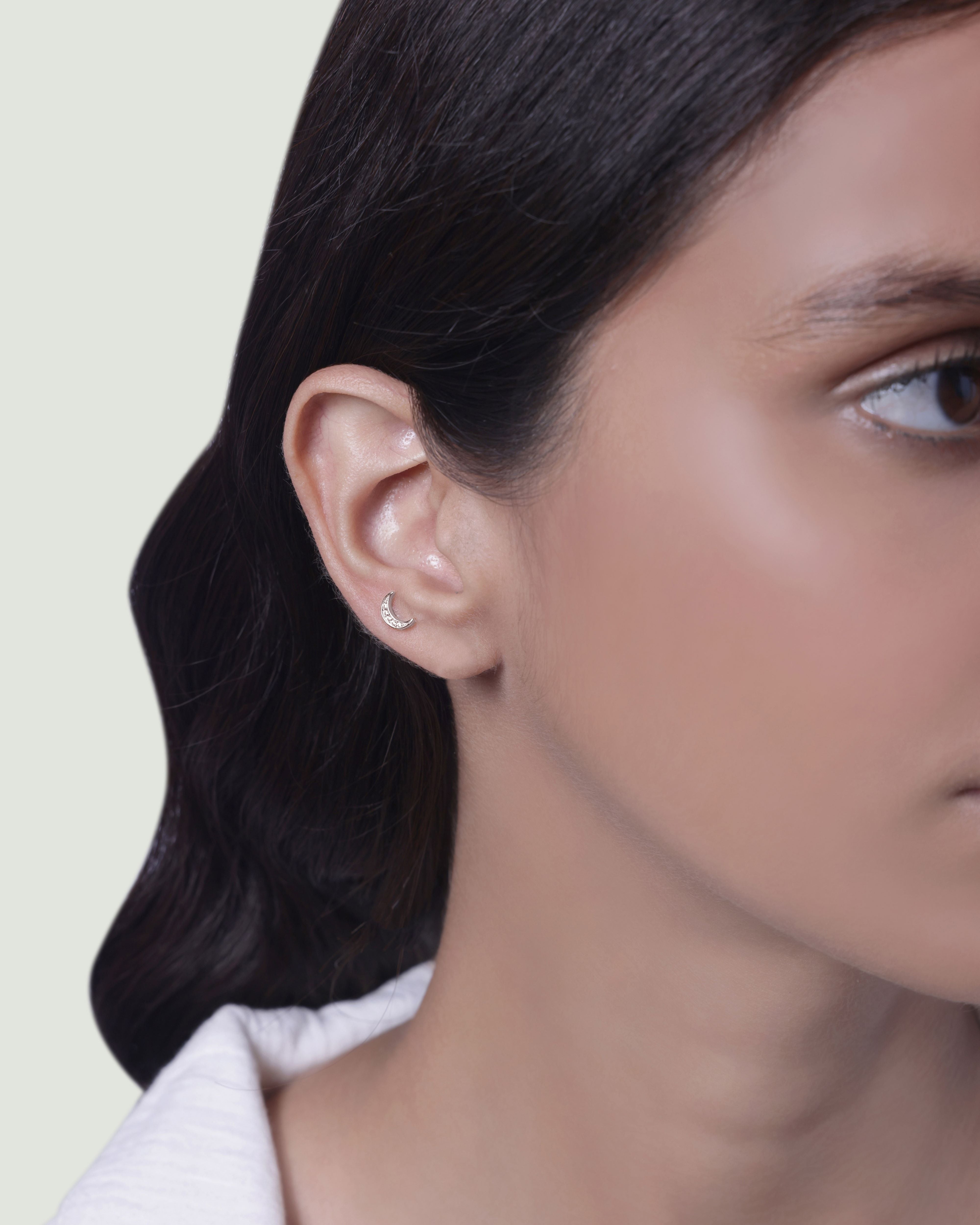 Crescent Moon Flat Back Screw Stud Earrings