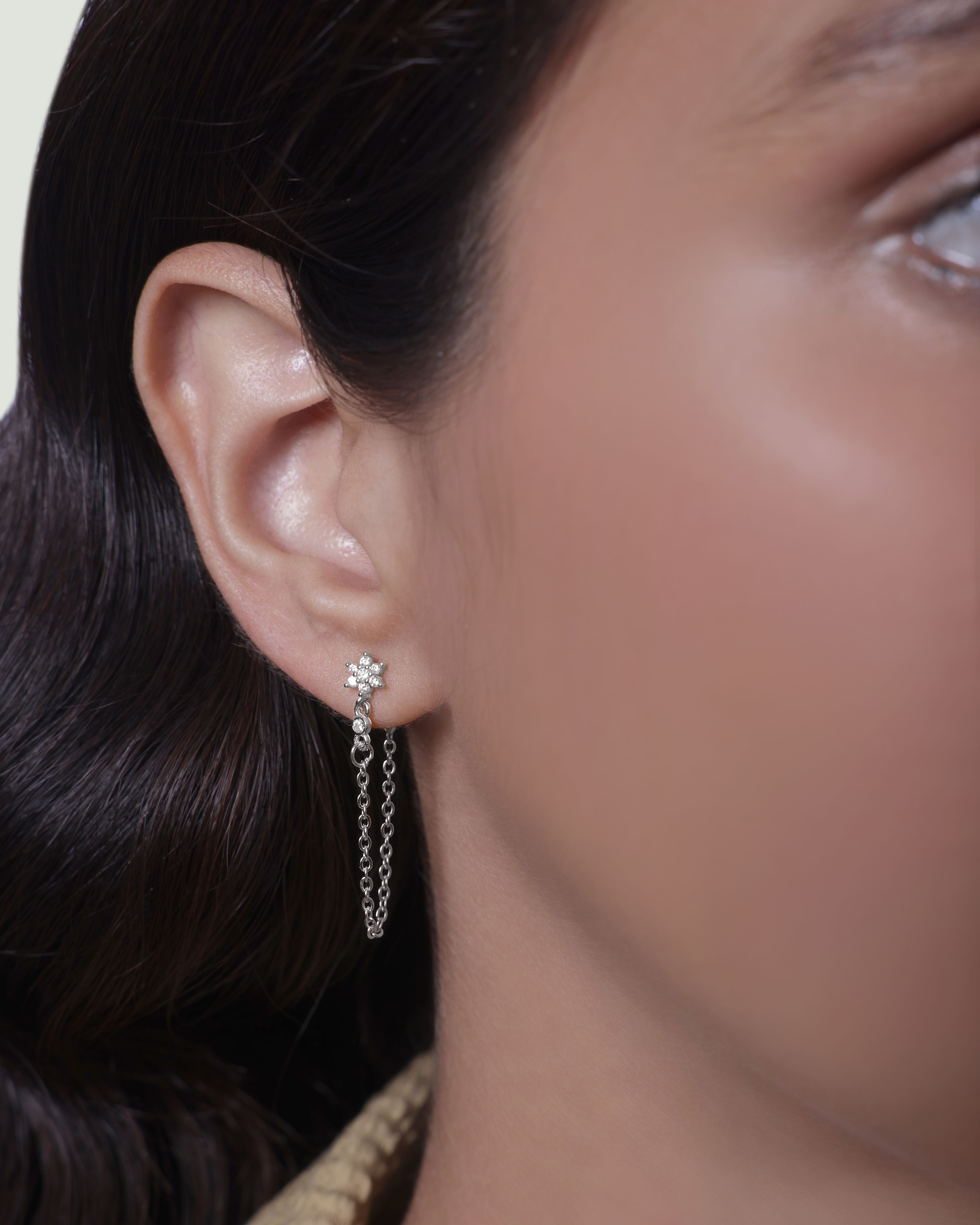 Flower Dangler Chain Earrings