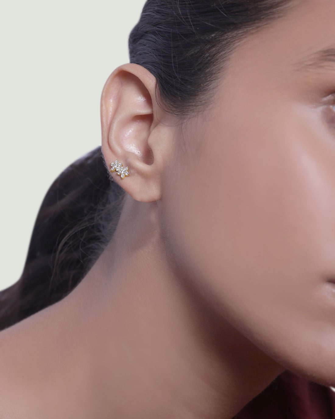 Twin Flower Zircon Paved Stud Earrings