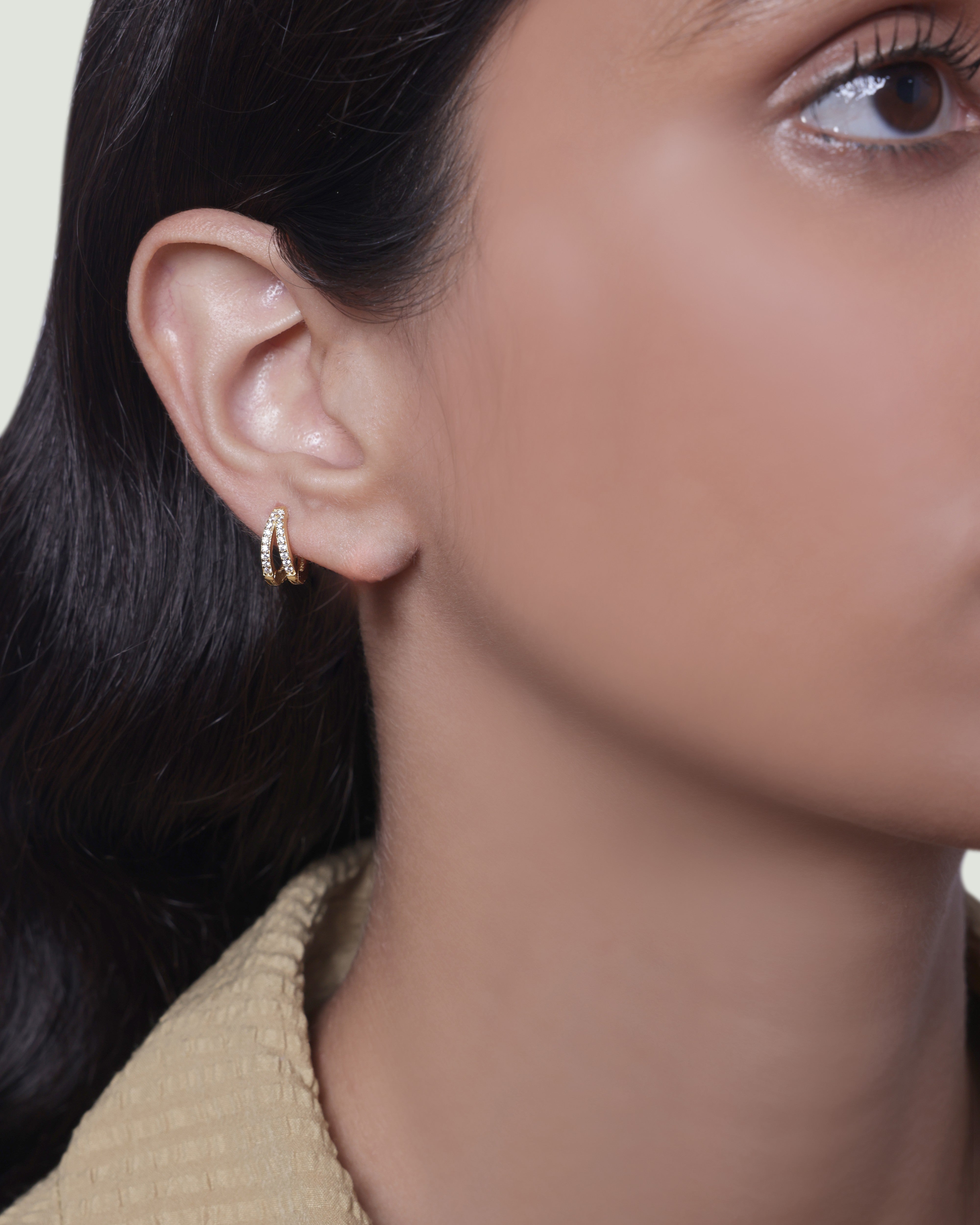 Zirconia Twin Hoops Multiple Sizes Hoop Earrings