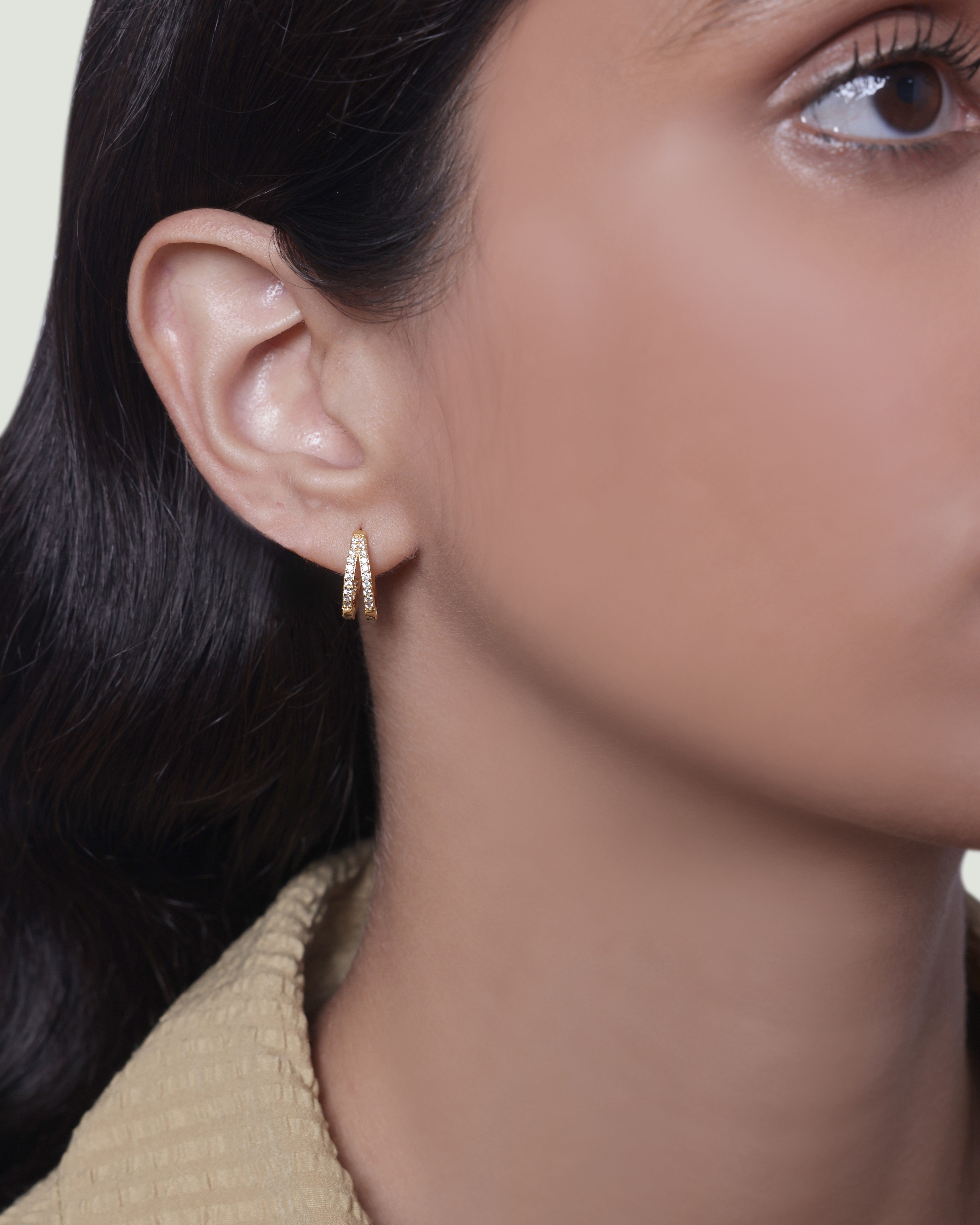 Zirconia Twin Hoops Multiple Sizes Hoop Earrings