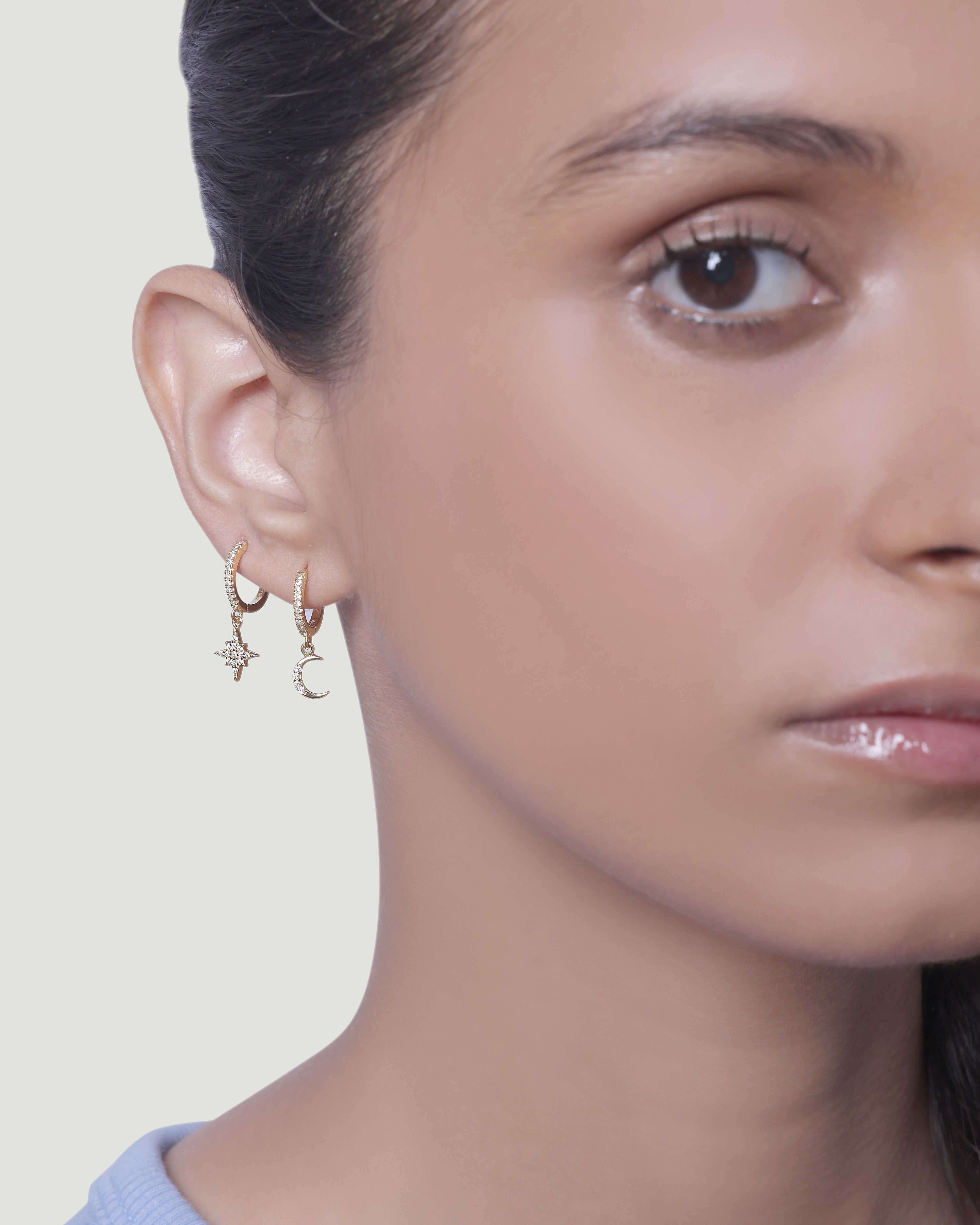 Moon Star Charm Hoop Earrings