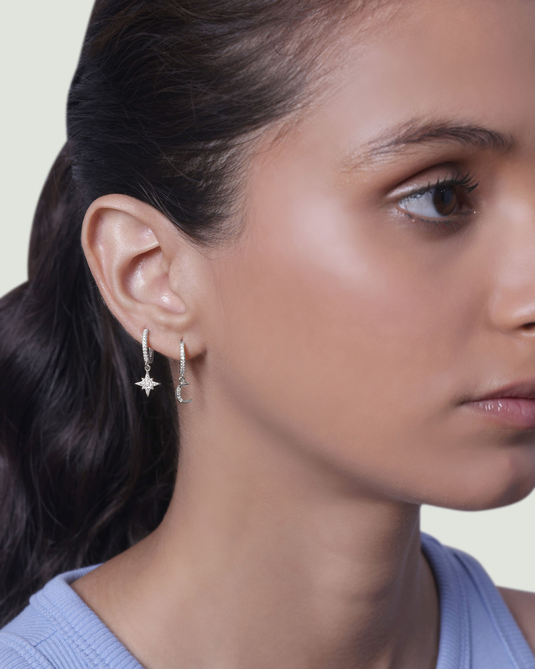 Moon Star Charm Hoop Earrings