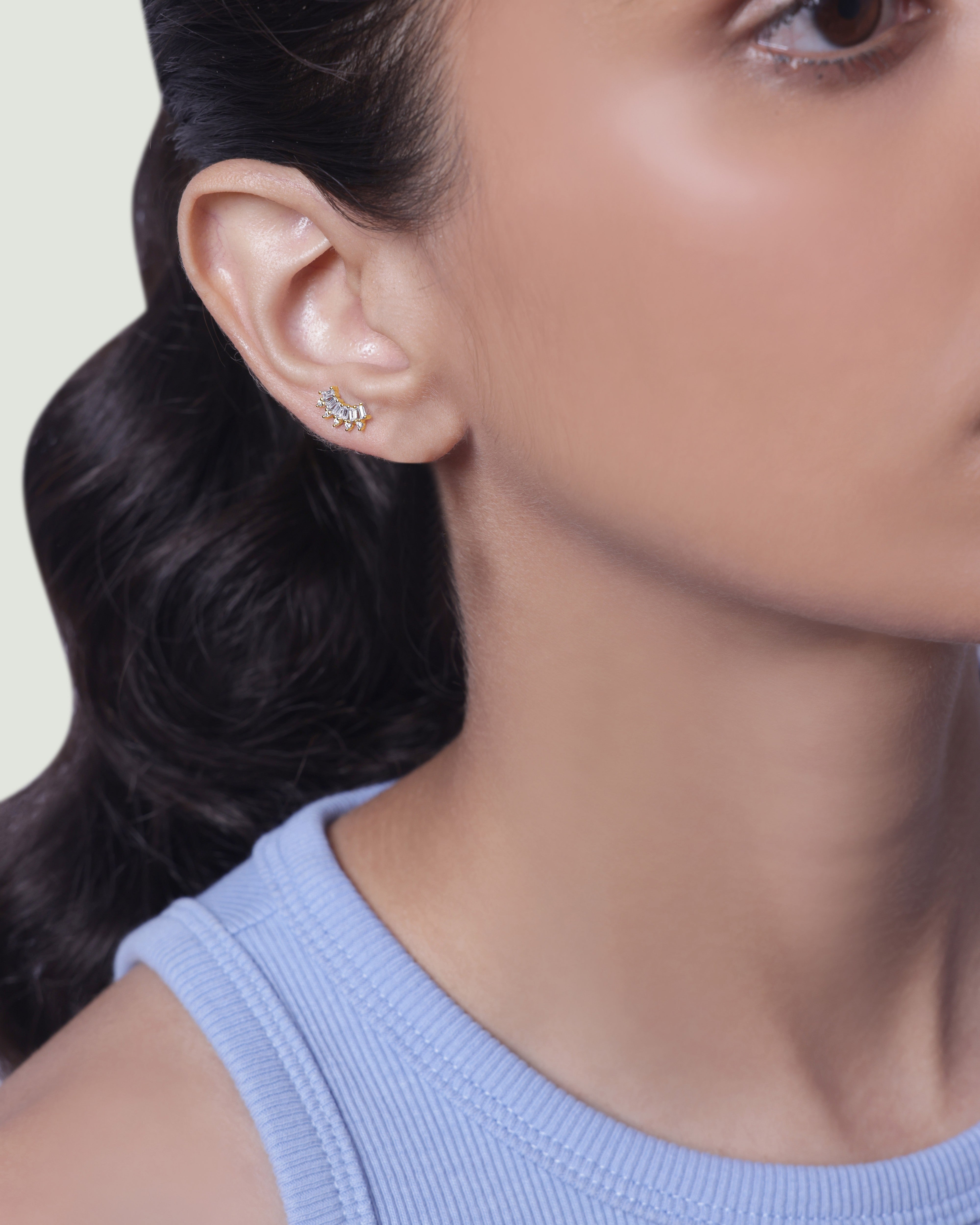 Everyday Baguette Climber Stud Earrings