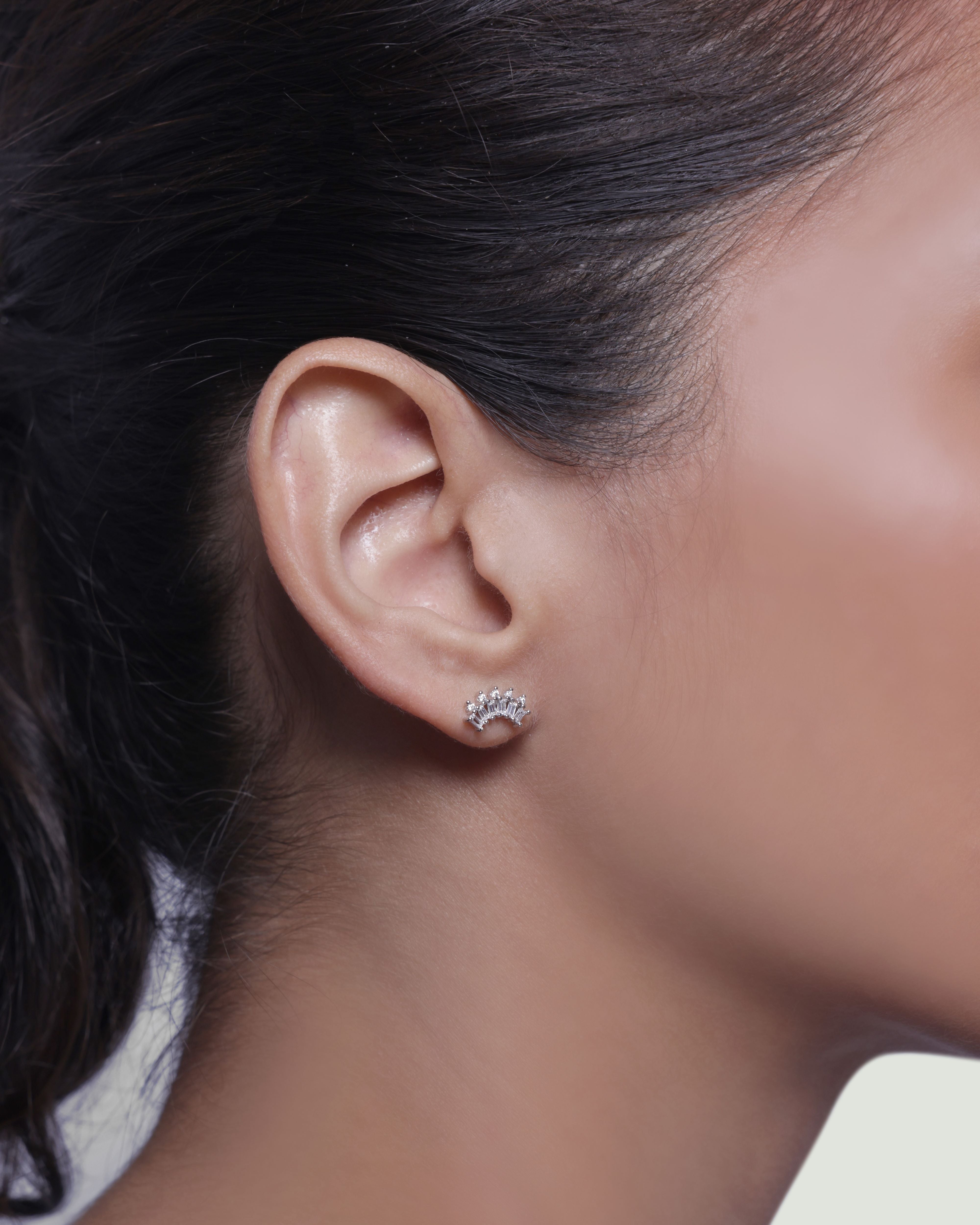 Everyday Baguette Climber Stud Earrings