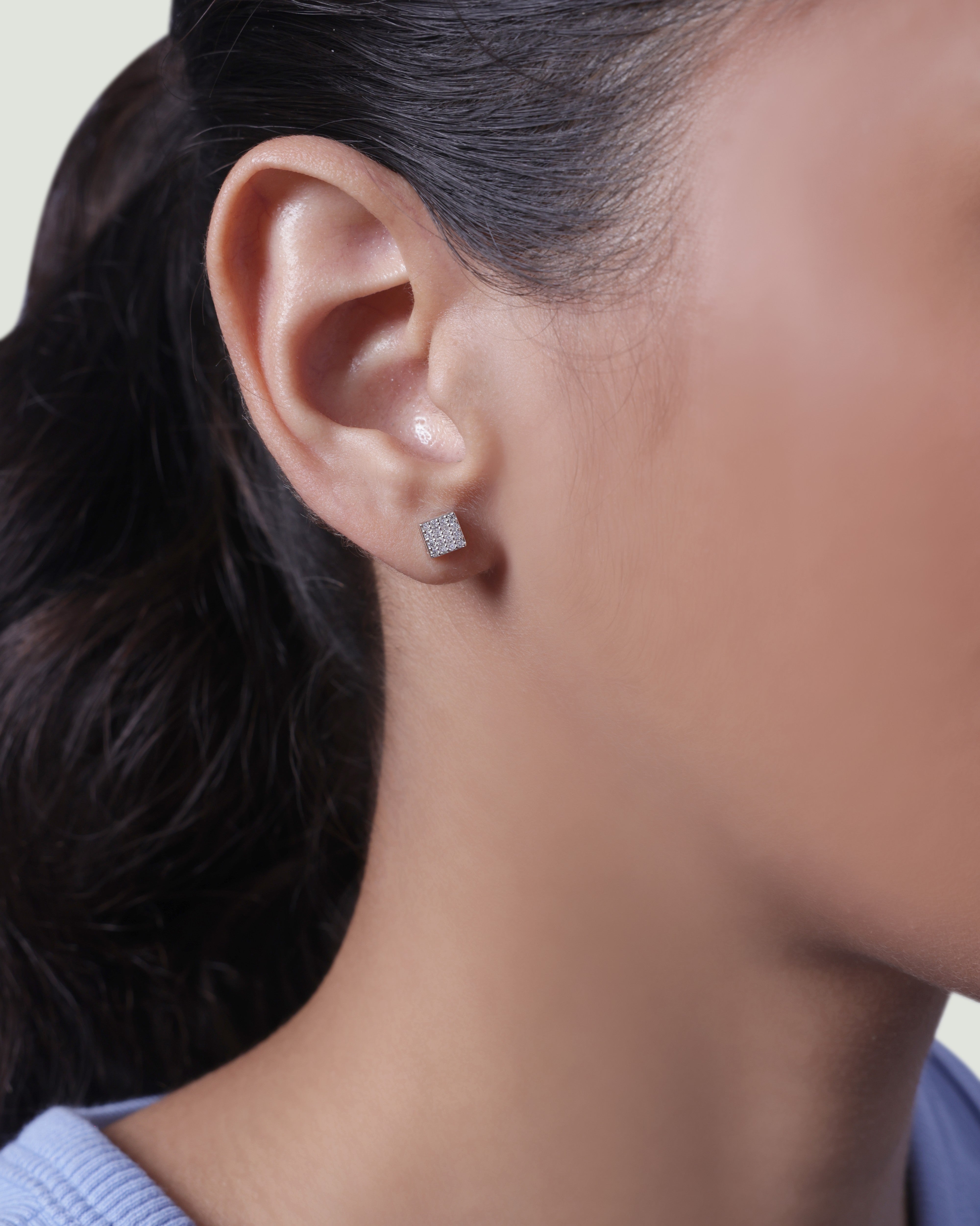 Square Paved Zirconia Stud Earrings