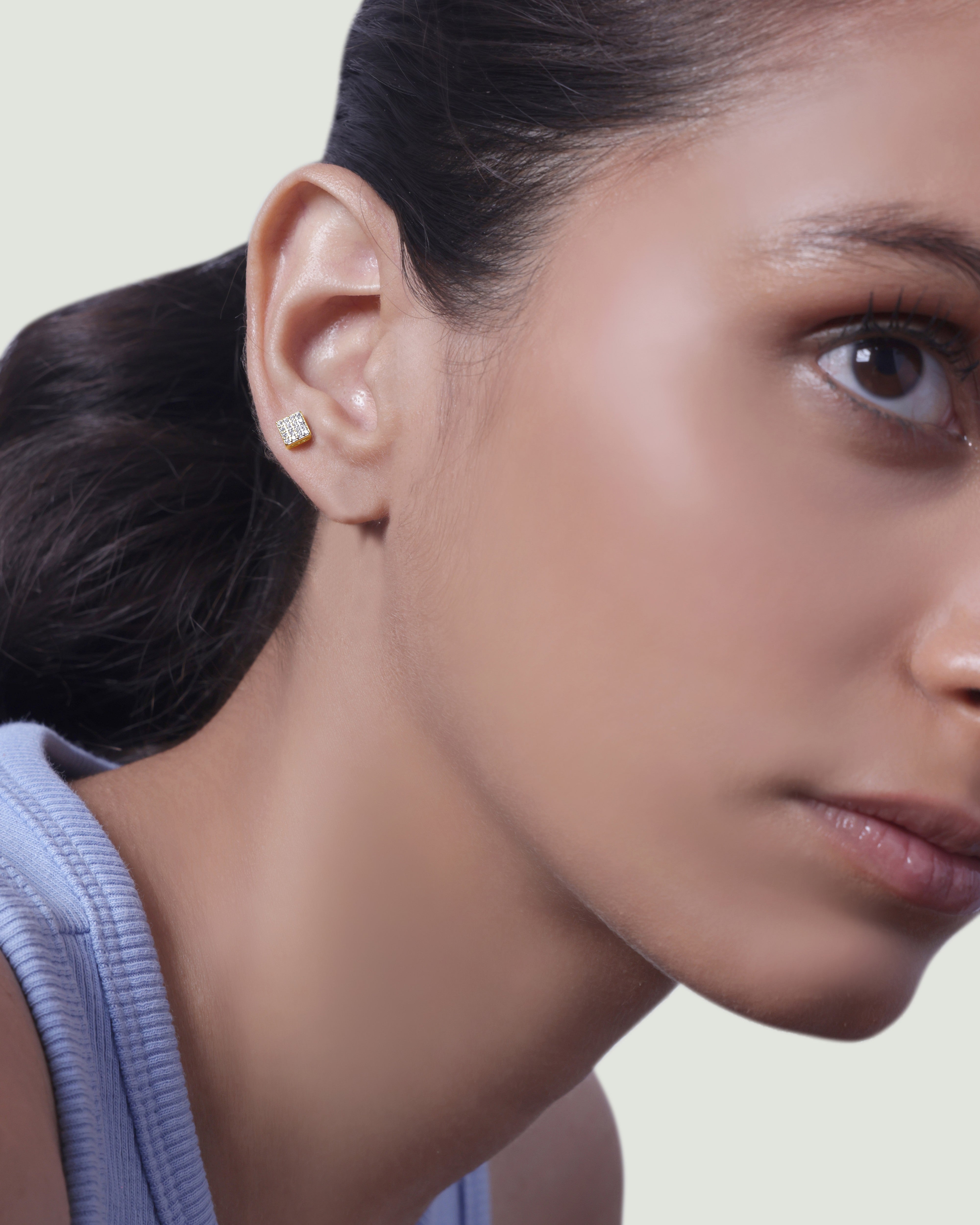 Square Paved Zirconia Stud Earrings