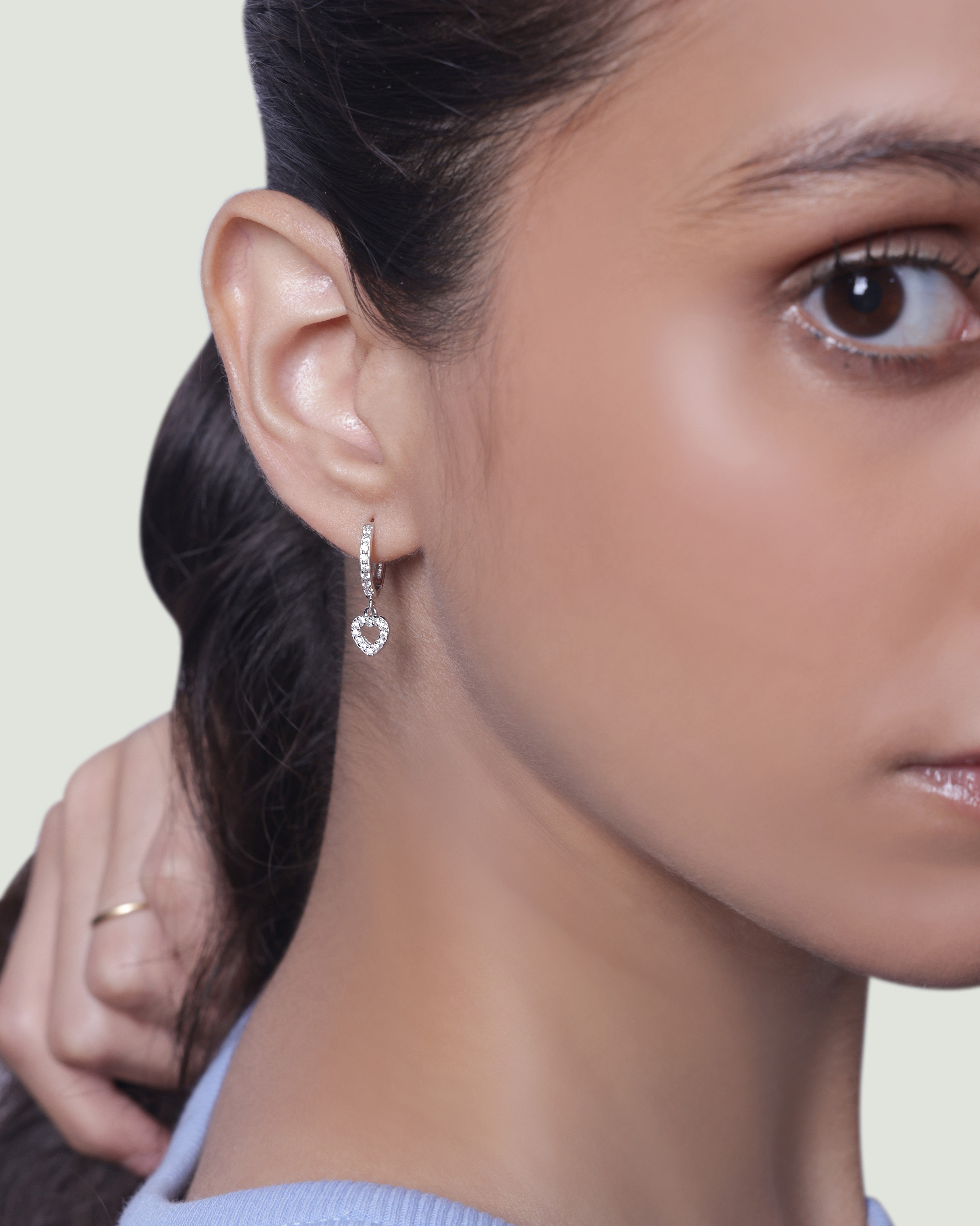 A Forever Stone Pave Heart Hoop Earrings
