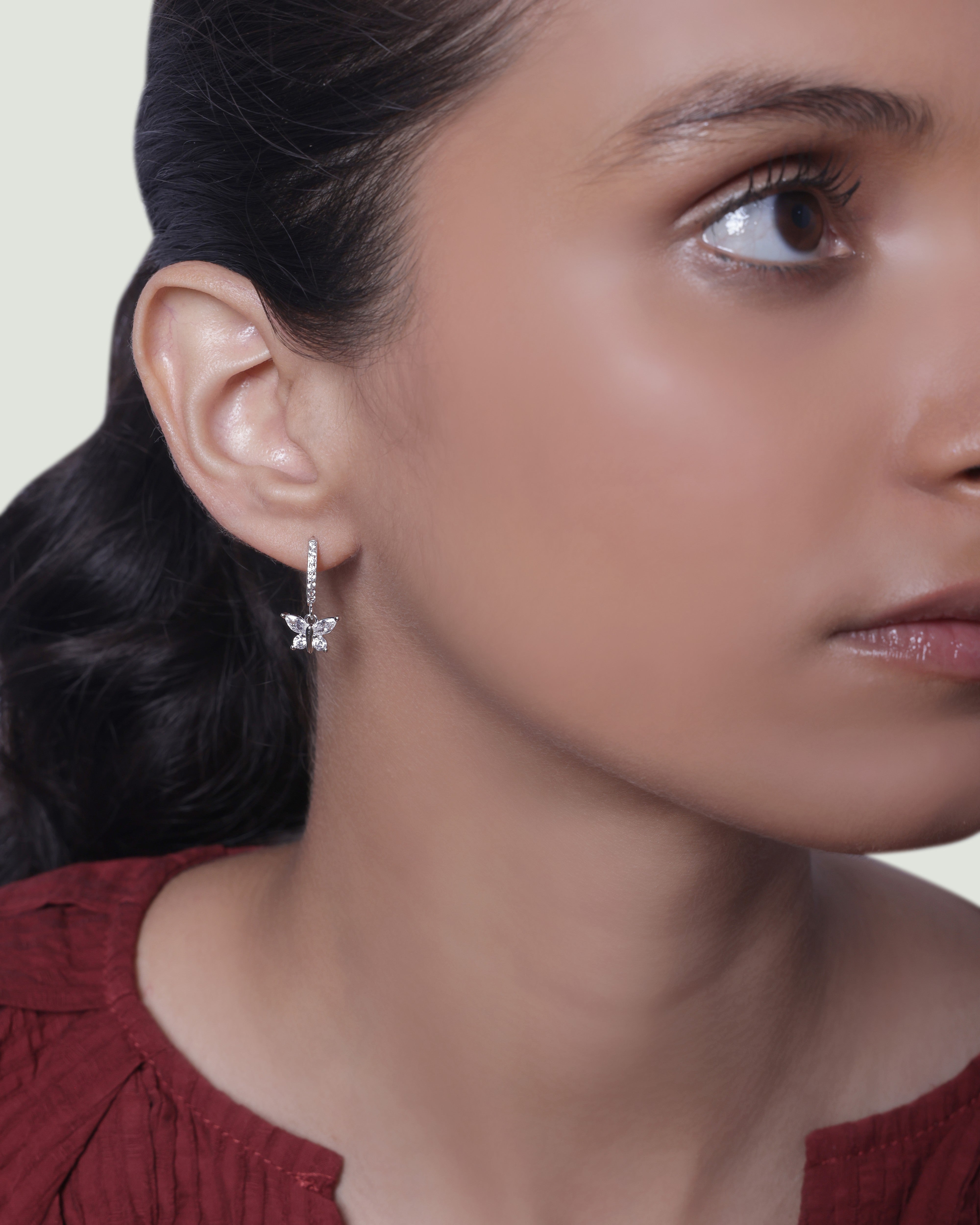Radiant Butterfly Silver Hoops Earrings