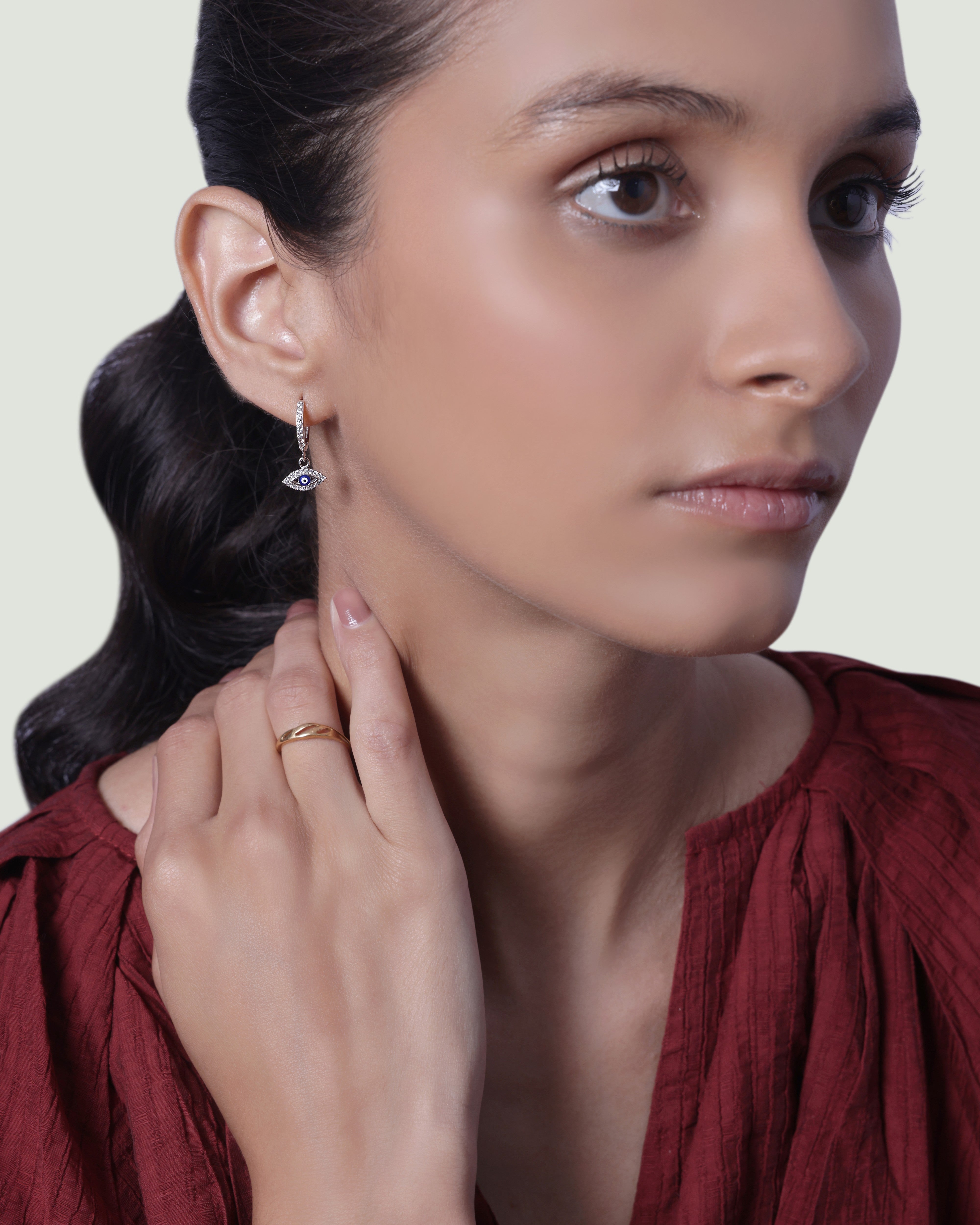 Enamel Eye Charm Hoops Earrings