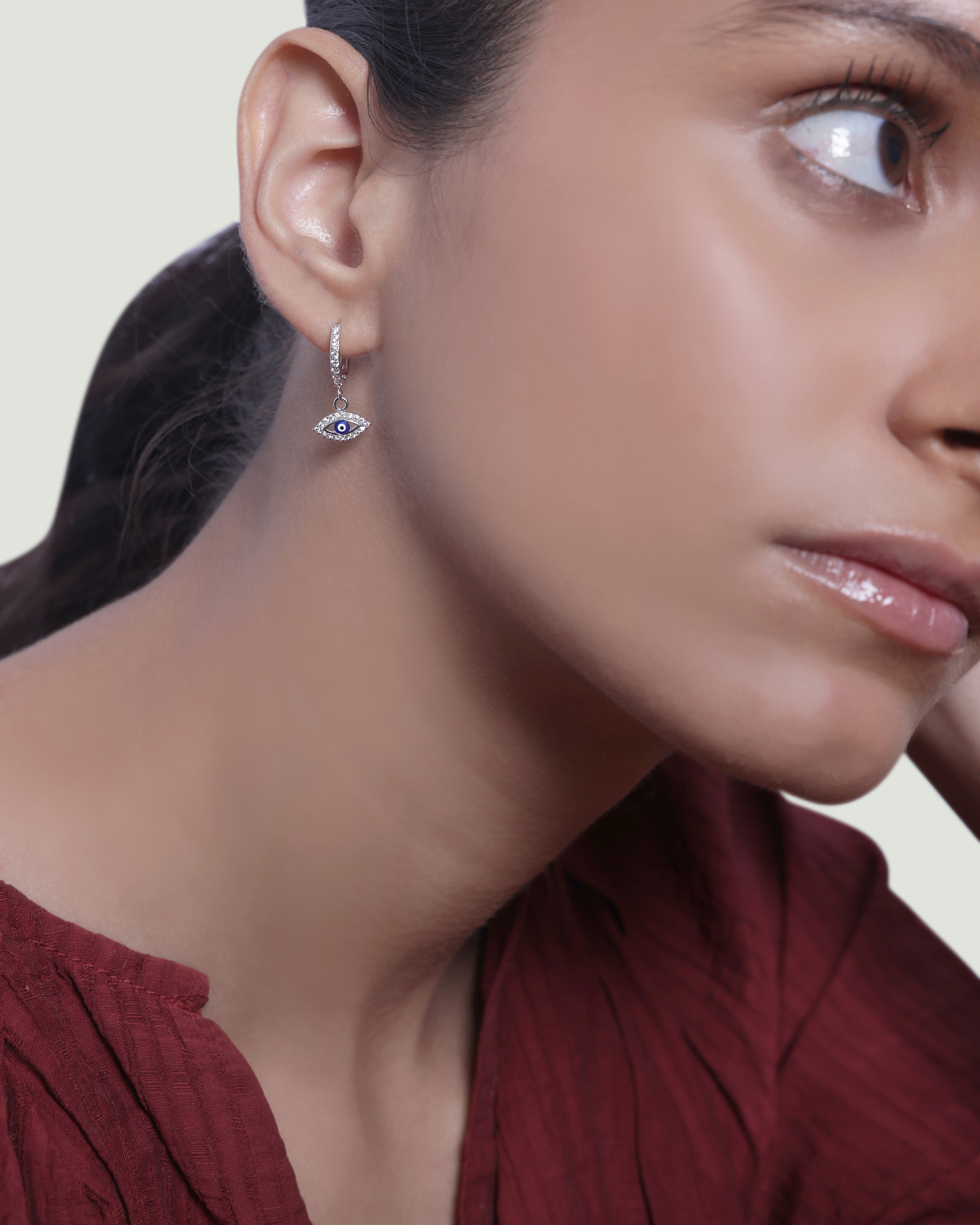 Enamel Eye Charm Hoops Earrings